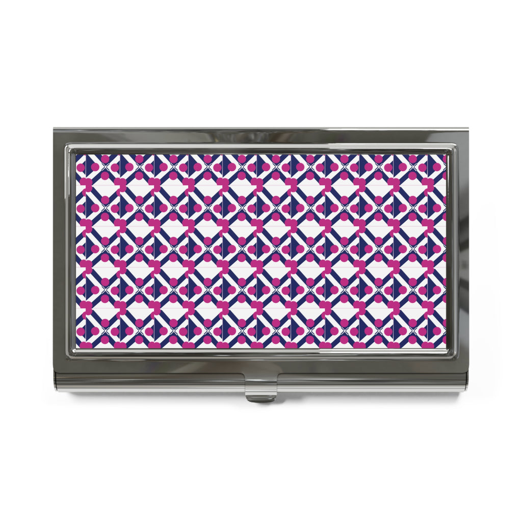 Geometric Pink & Navy Pattern Business Card Holder