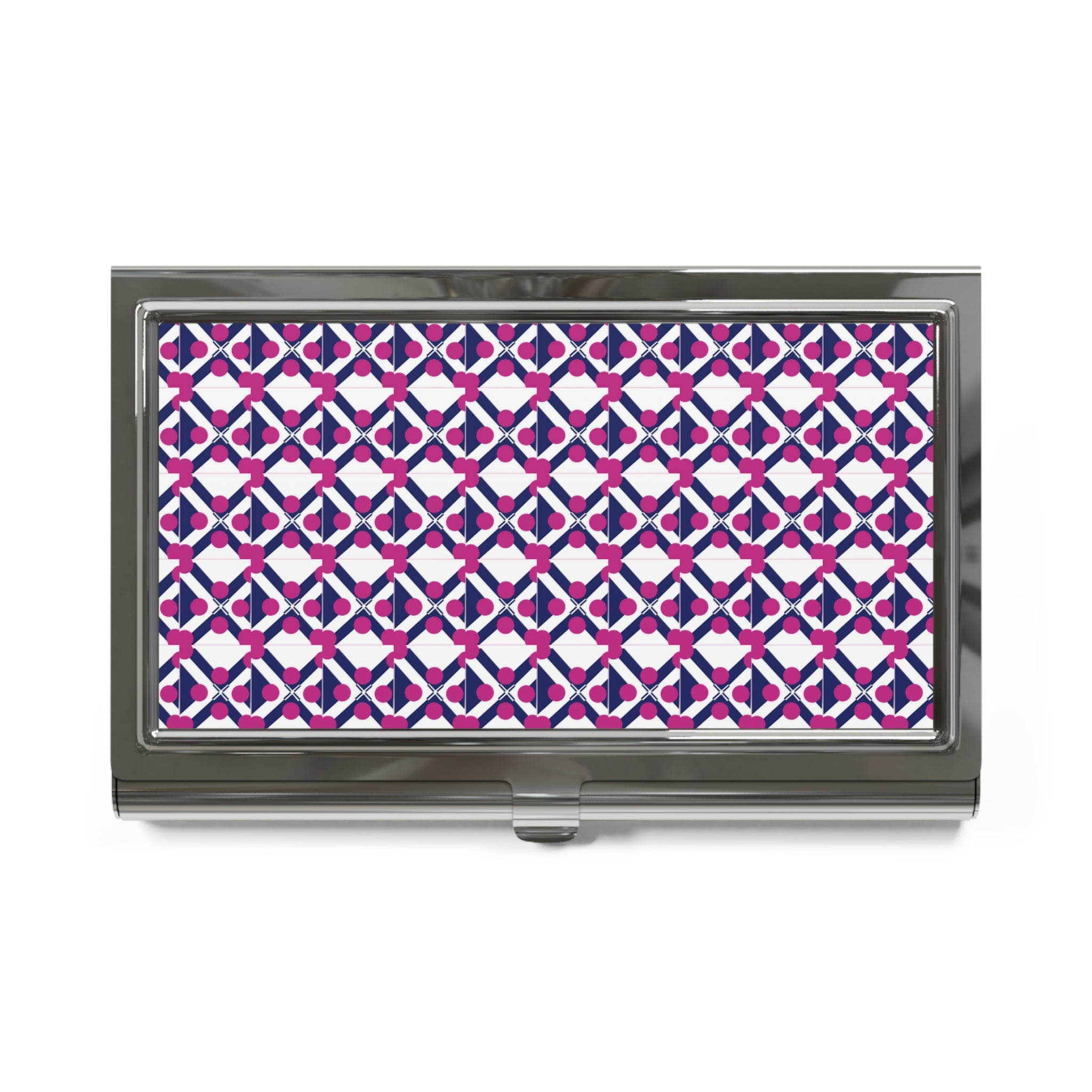 Geometric Pink & Navy Pattern Business Card Holder