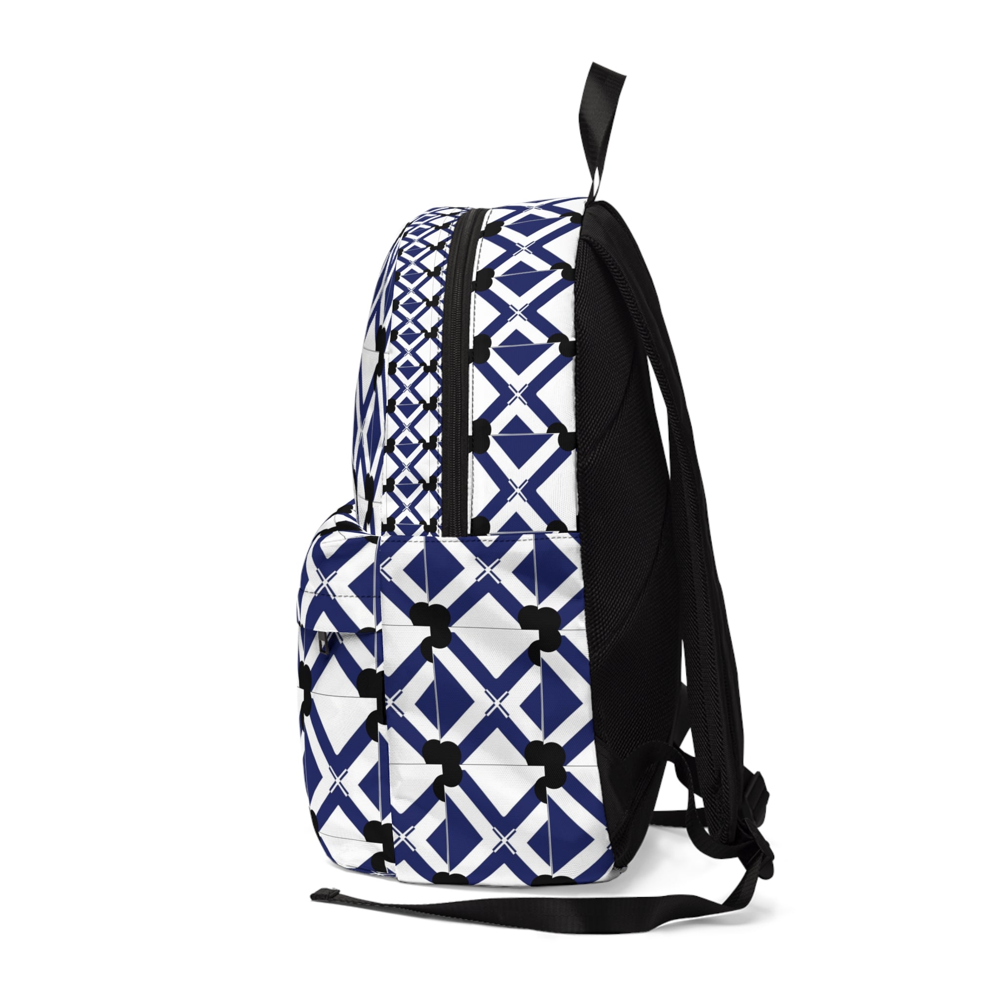 Geometric Navy Lattice Backpack — Modern Blue Pattern School & Travel Bag