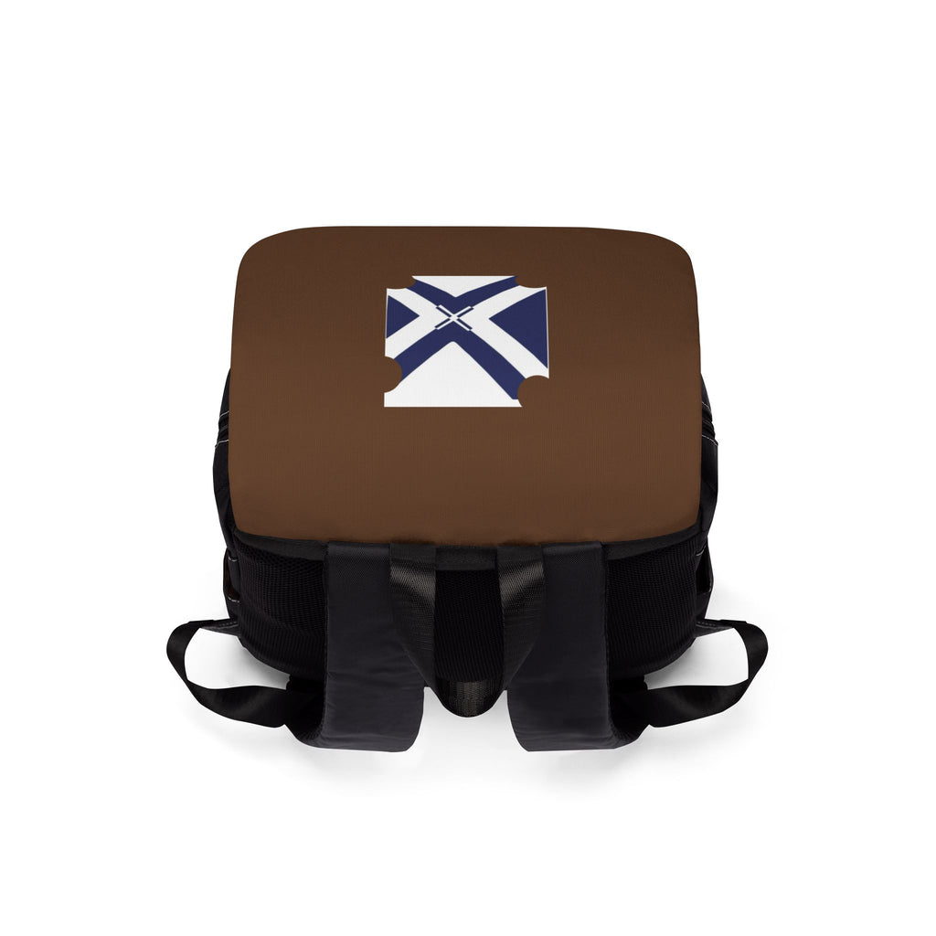 Brown Backpack with Blue Saltire Crest — Casual Shoulder Backpack