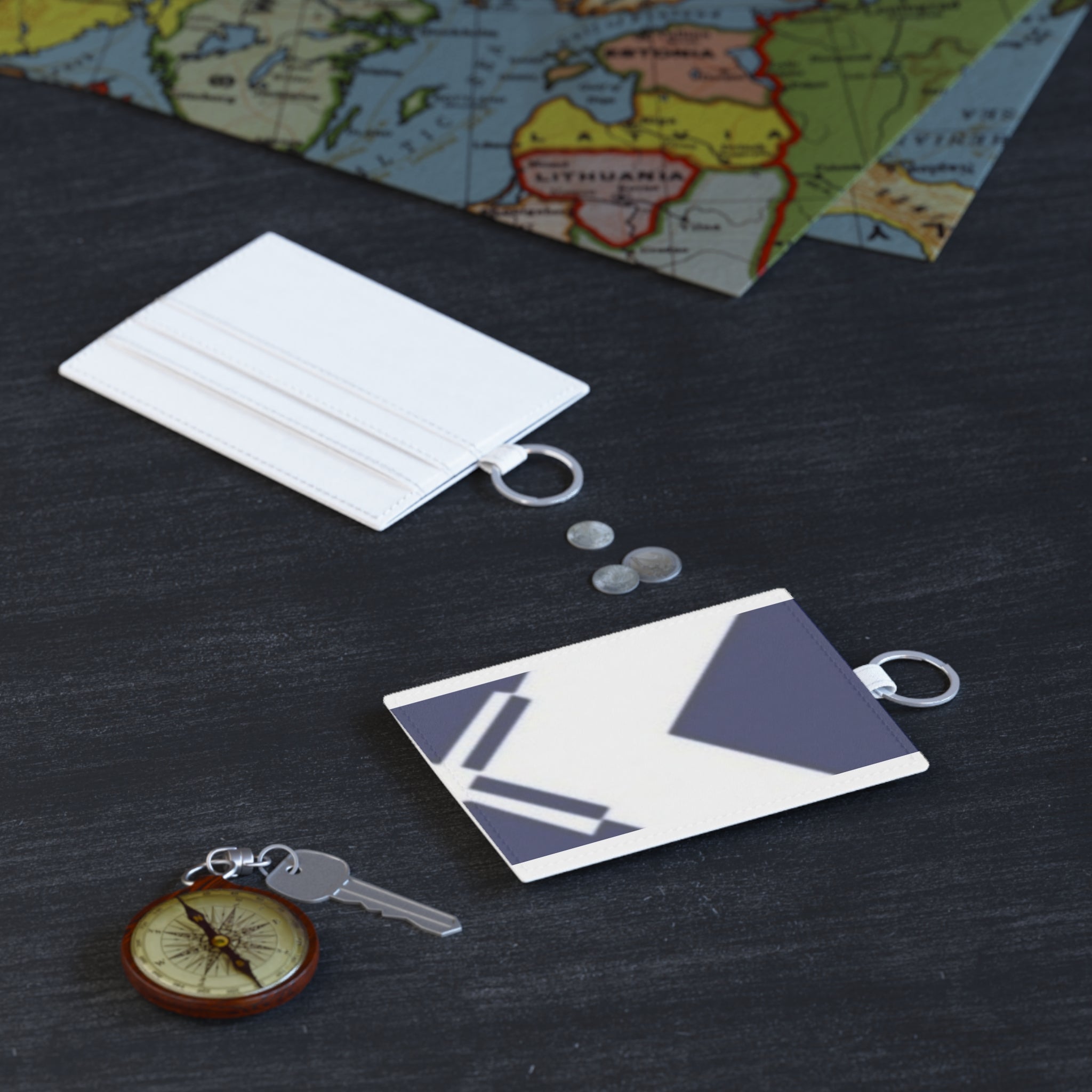 Saffiano Leather Card Holder — Navy Geometric Minimalist ID Wallet