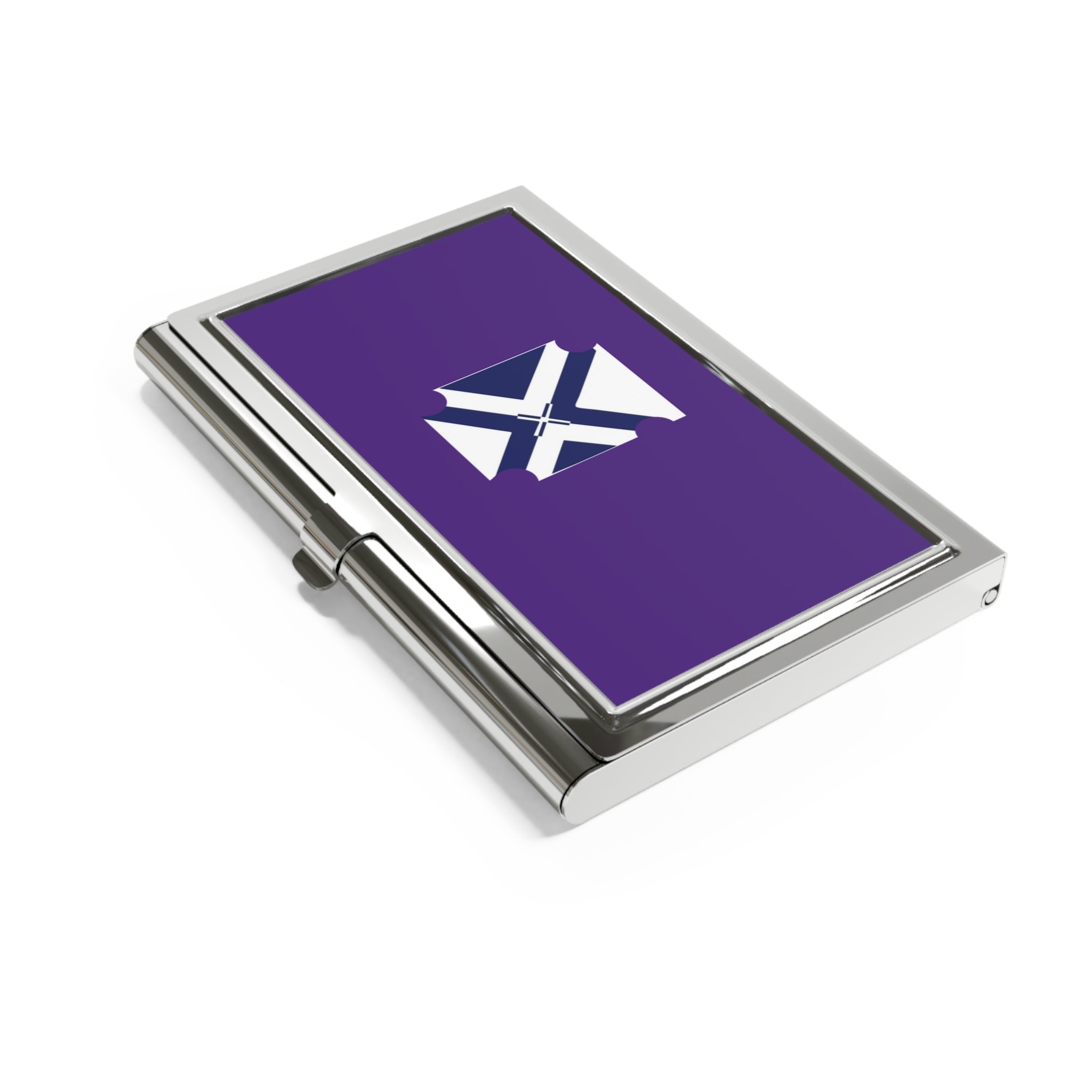 Metal Business Card Holder — Purple St. Andrew's Cross Design