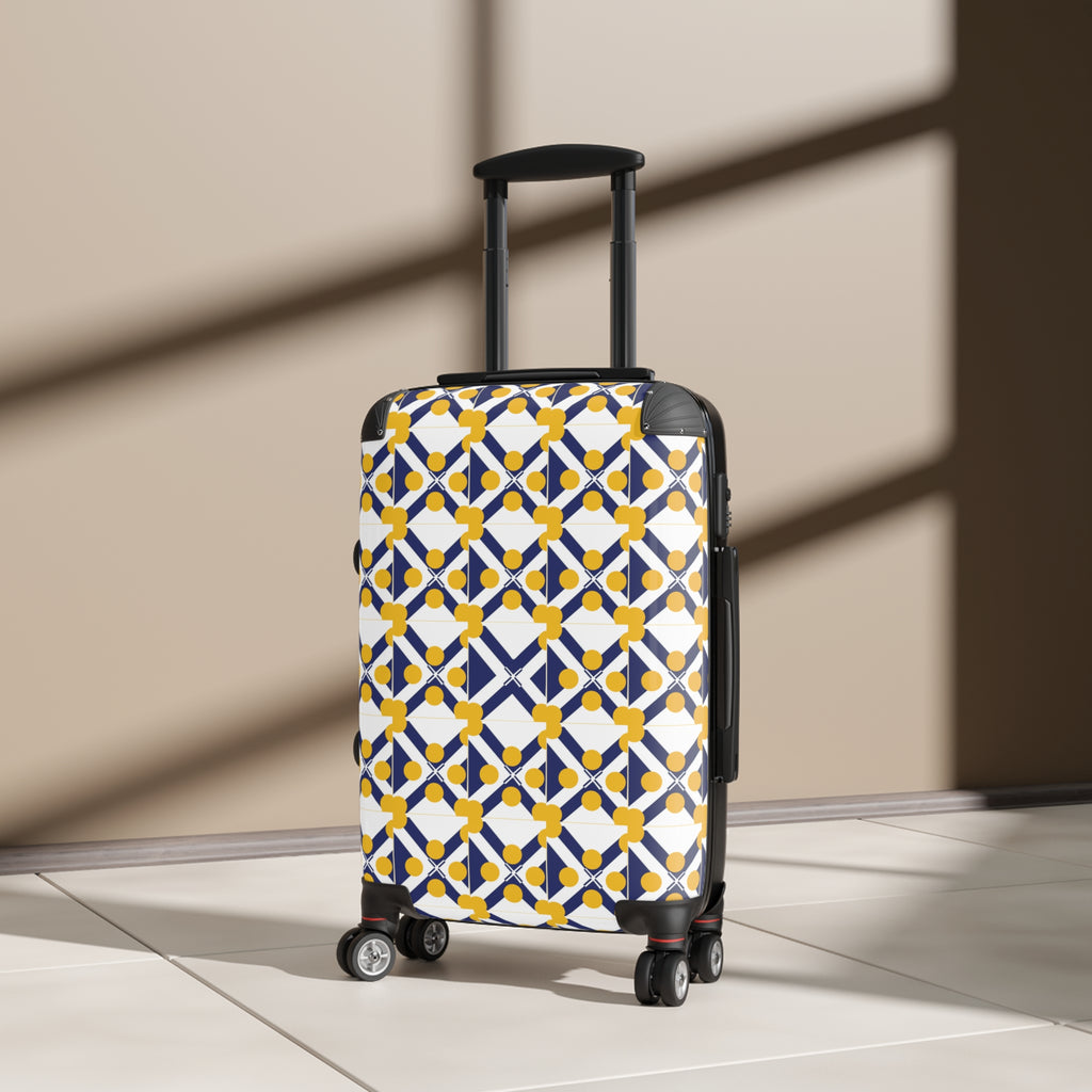 Xponet Nautical Tile Pattern Carry-On Suitcase — Blue & Yellow Travel Luggage