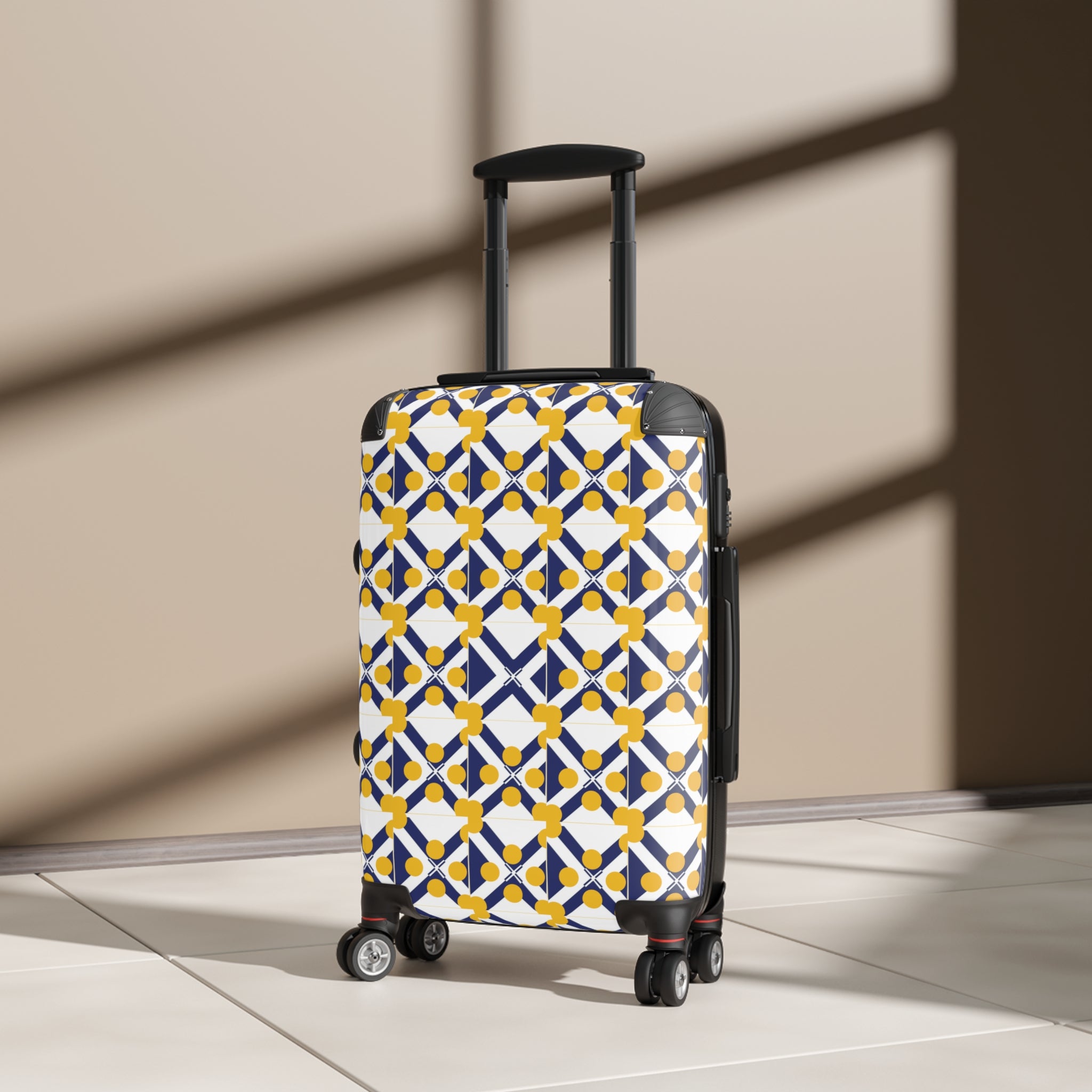 Xponet Nautical Tile Pattern Carry-On Suitcase — Blue & Yellow Travel Luggage