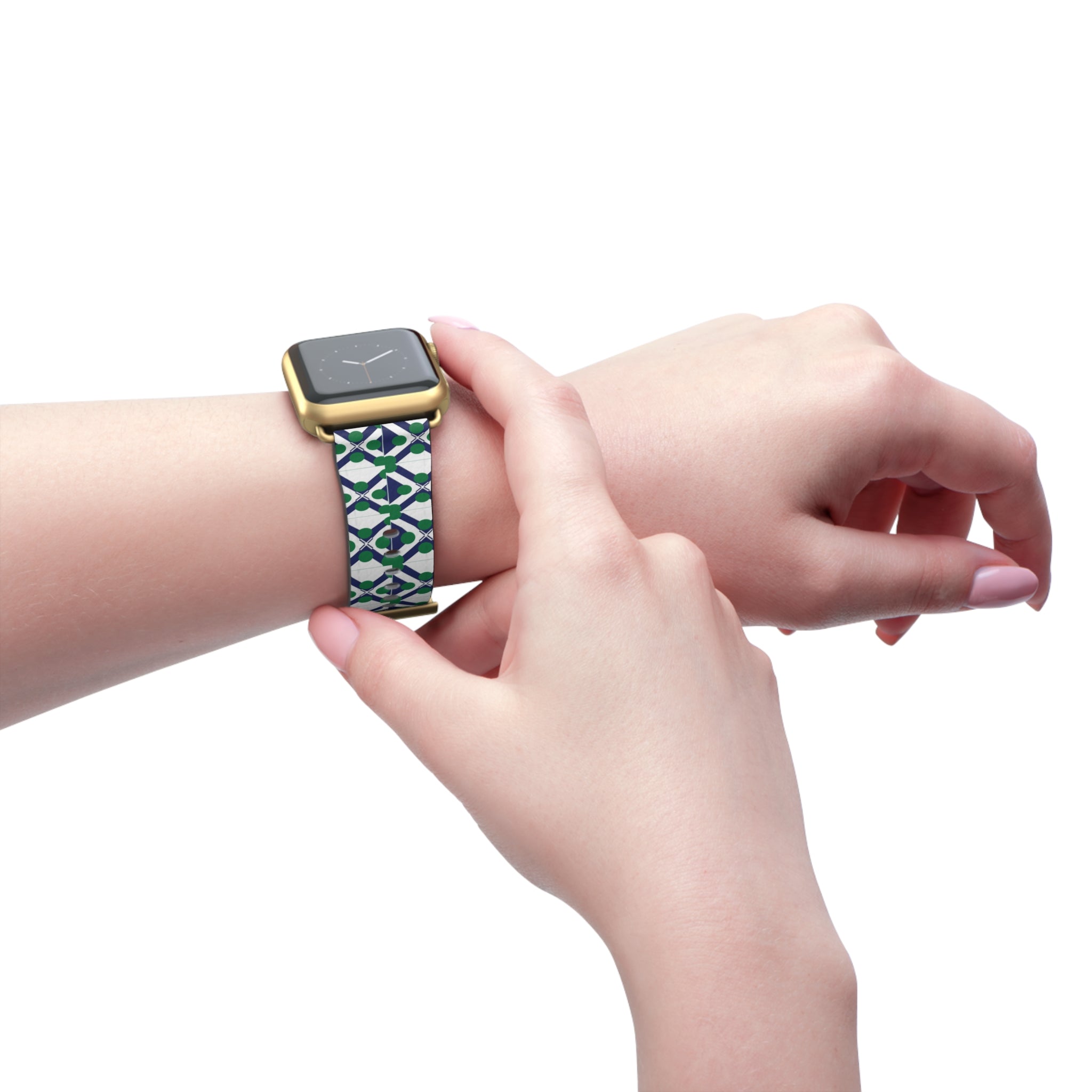 XT9 Green & Navy Tile Watch Band — Patterned Apple Watch Strap