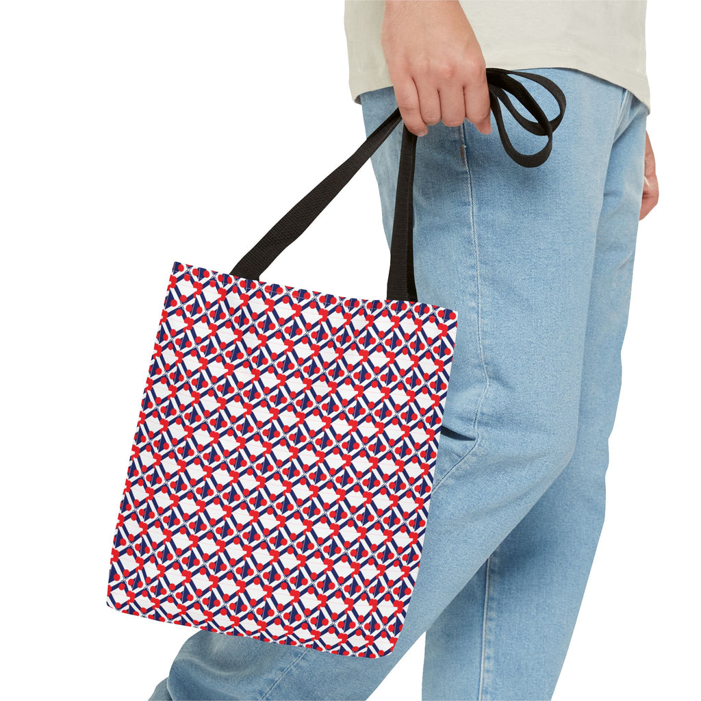 XT9 Red White Blue Geometric Tote Bag – All-Over Print Patriotic Pattern