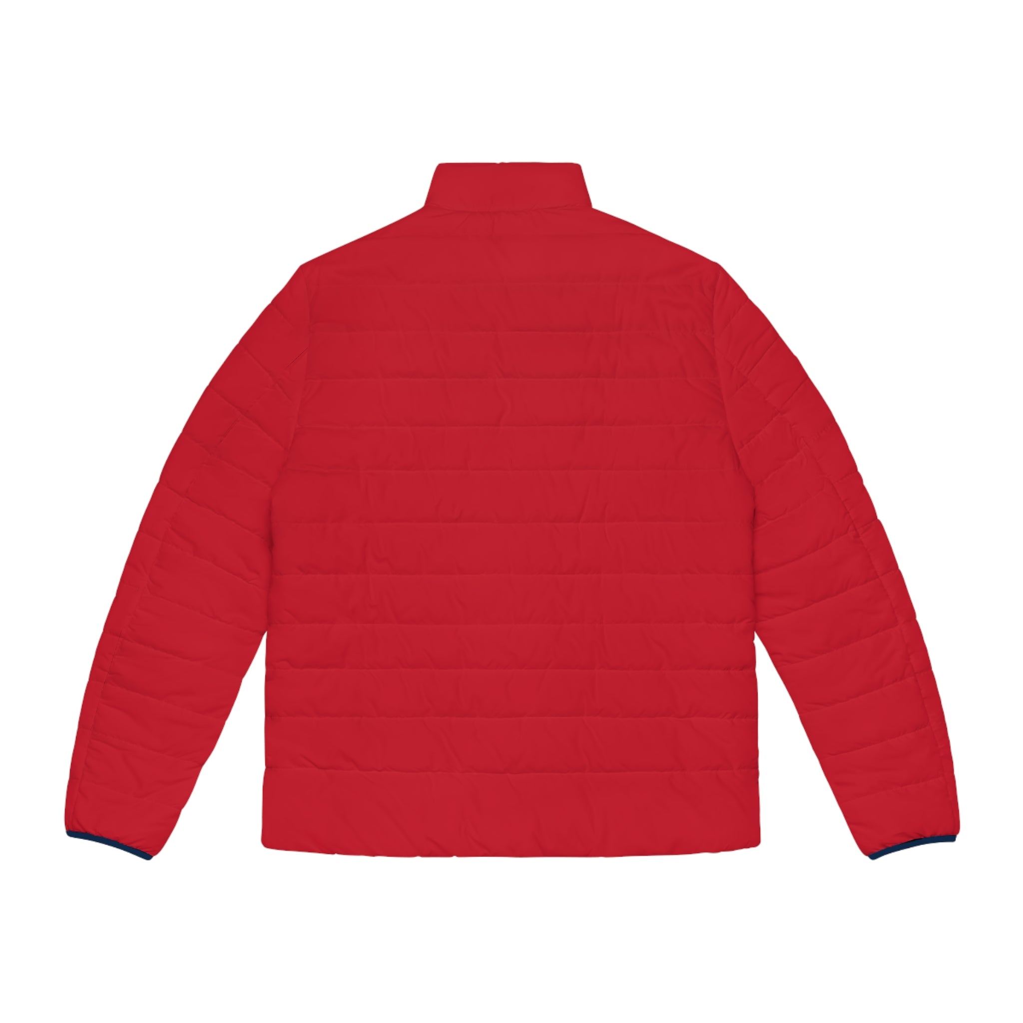 XT7 Men's Red Puffer Jacket with Navy Cross Patch - Insulated Outdoor Coat