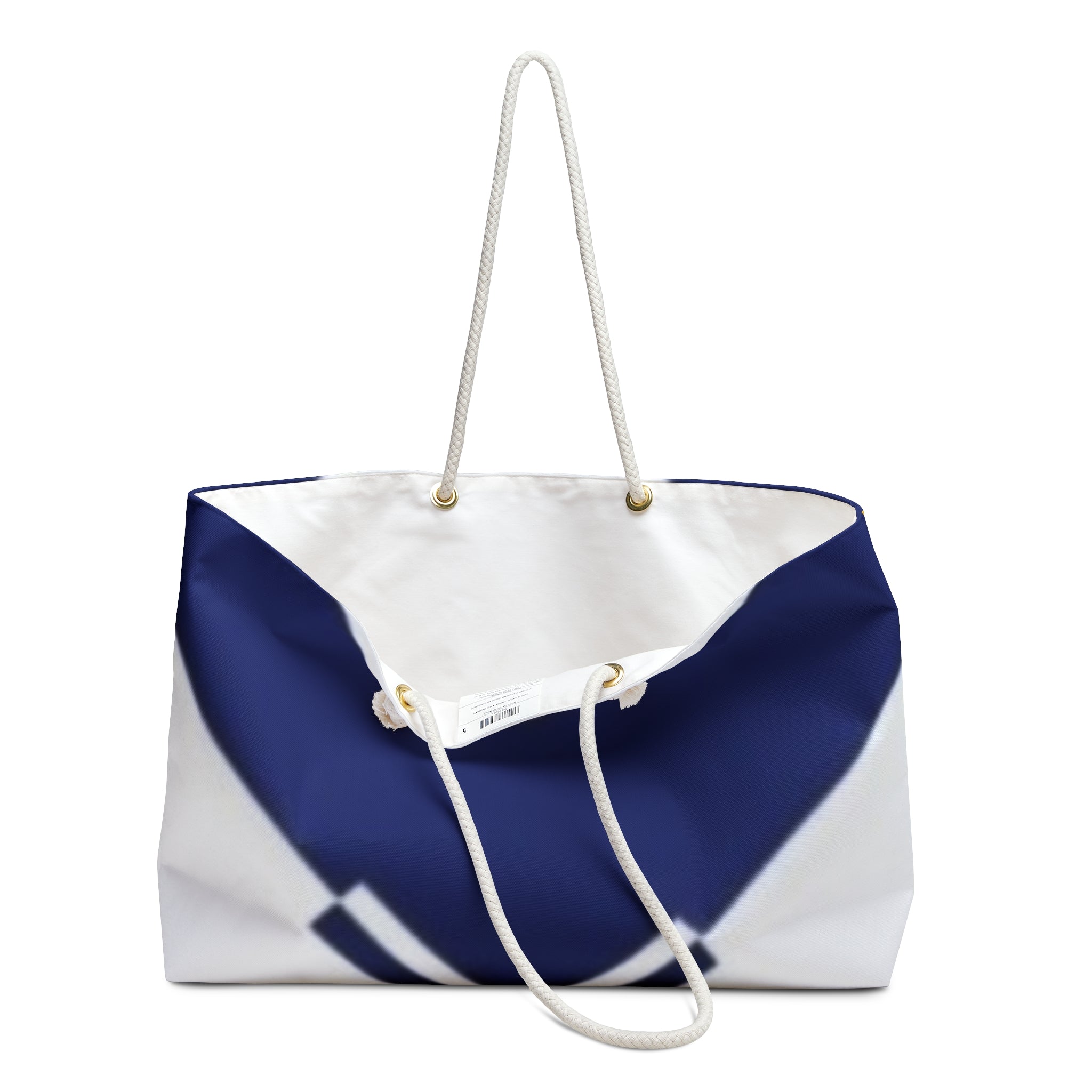Navy Chevron Weekender Bag — Large Travel Tote with Rope Handles