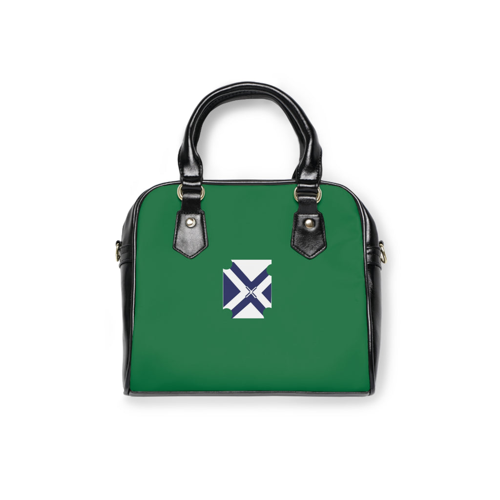 Green Shoulder Handbag with Minimal Geometric X Logo — Stylish Everyday Tote