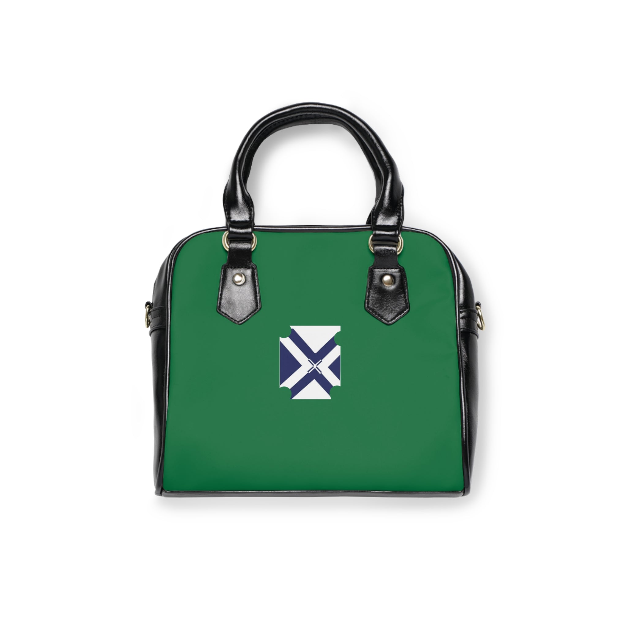 Green Shoulder Handbag with Minimal Geometric X Logo — Stylish Everyday Tote