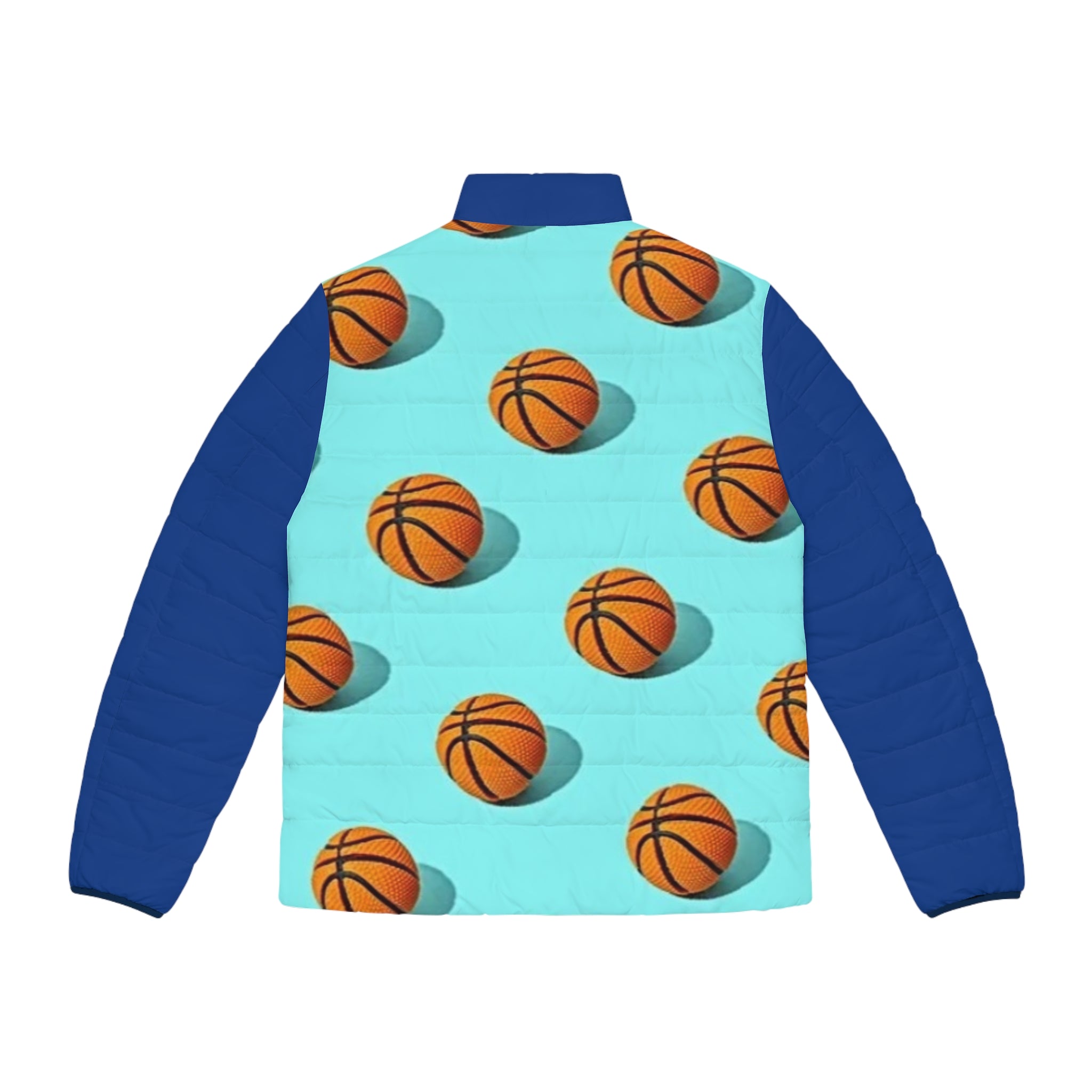 XT Basketball Pattern Puffer Jacket — Men's Aqua Blue All-Over Print