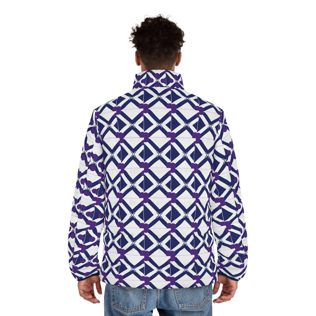 Geometric Indigo Puffer Jacket