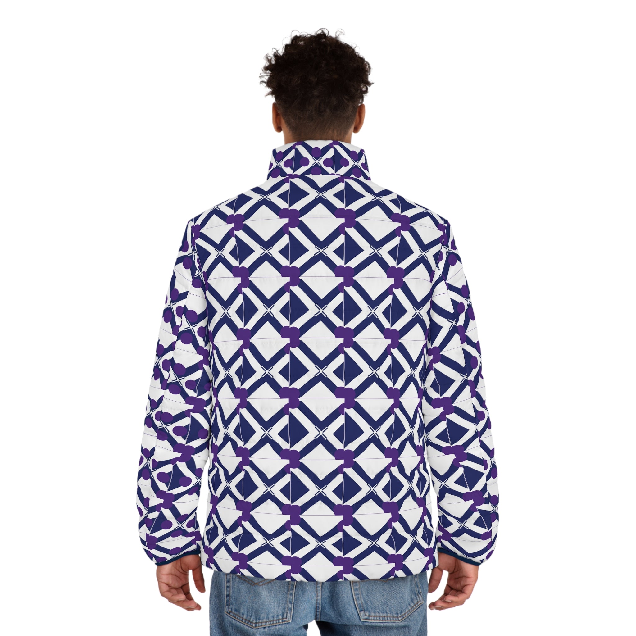Geometric Indigo Puffer Jacket
