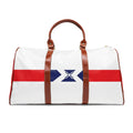 Waterproof Travel Bag — Nautical Red Stripe Weekend Duffle with X Emblem