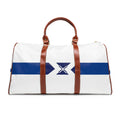 Waterproof Travel Bag — Nautical Blue Stripe Duffle with X Emblem