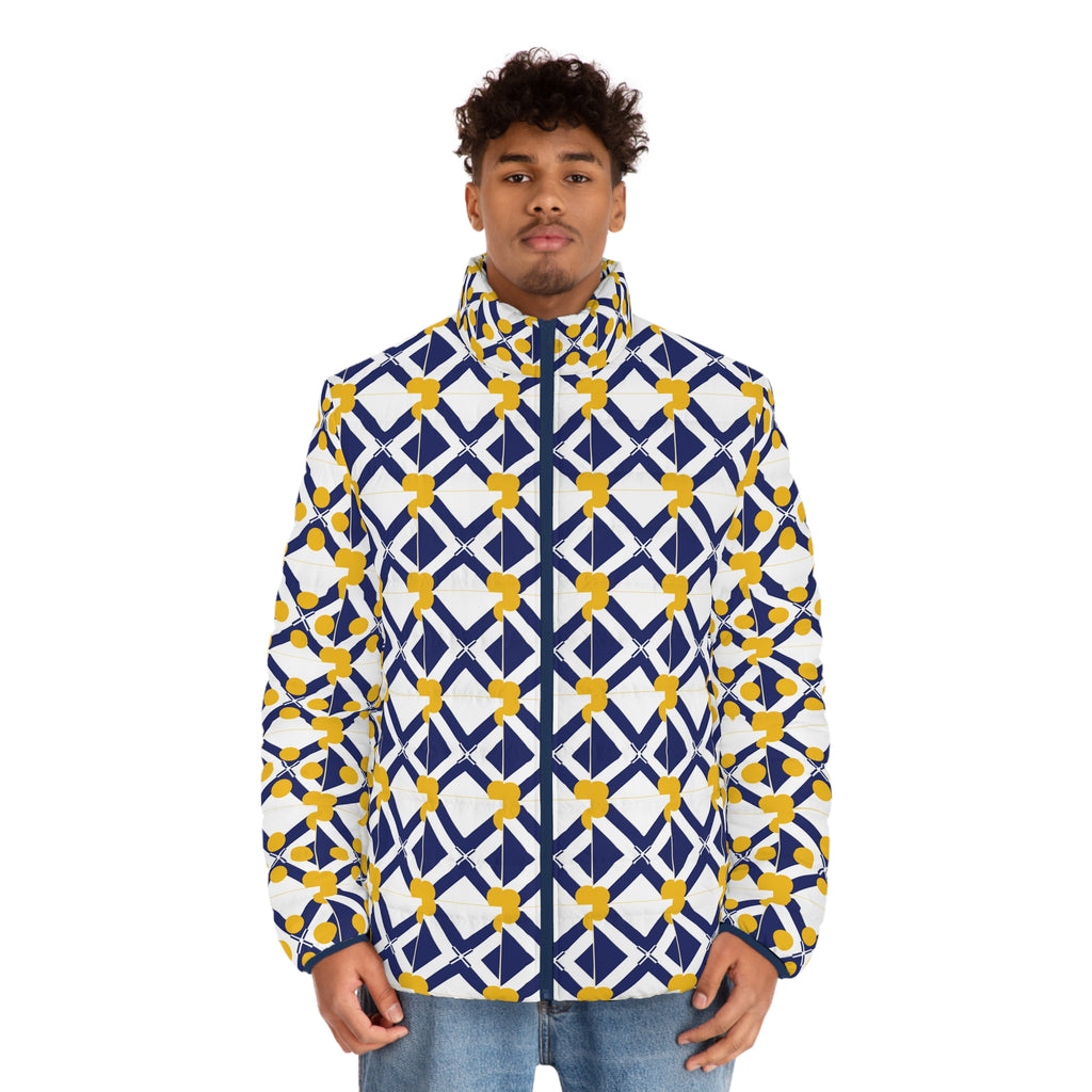 XT8 plus XT9 Puffer Jacket - Geometric Navy & Yellow Tile Print
