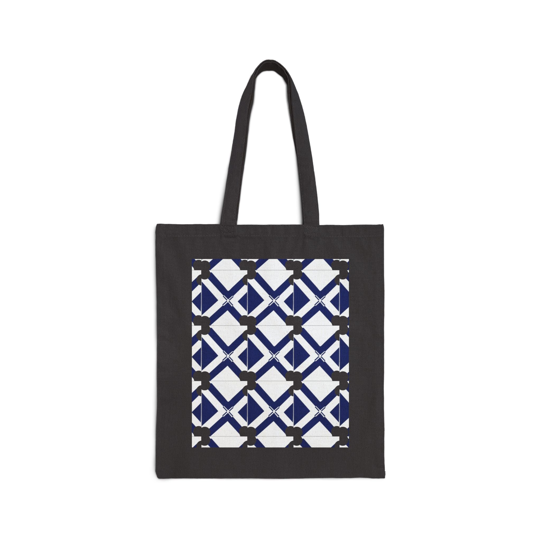 Geometric Navy Pattern Tote Bag — Canvas Grocery & Market Tote