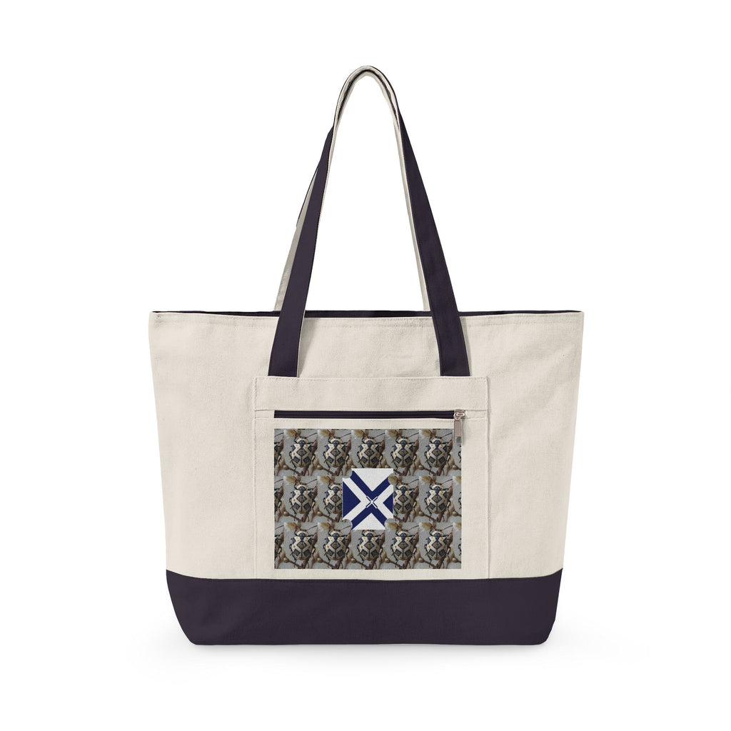 Canvas Tote Bag with Xt & Vintage Stag Pattern — Zippered Carryall for Outdoors, Travel, and Gifts