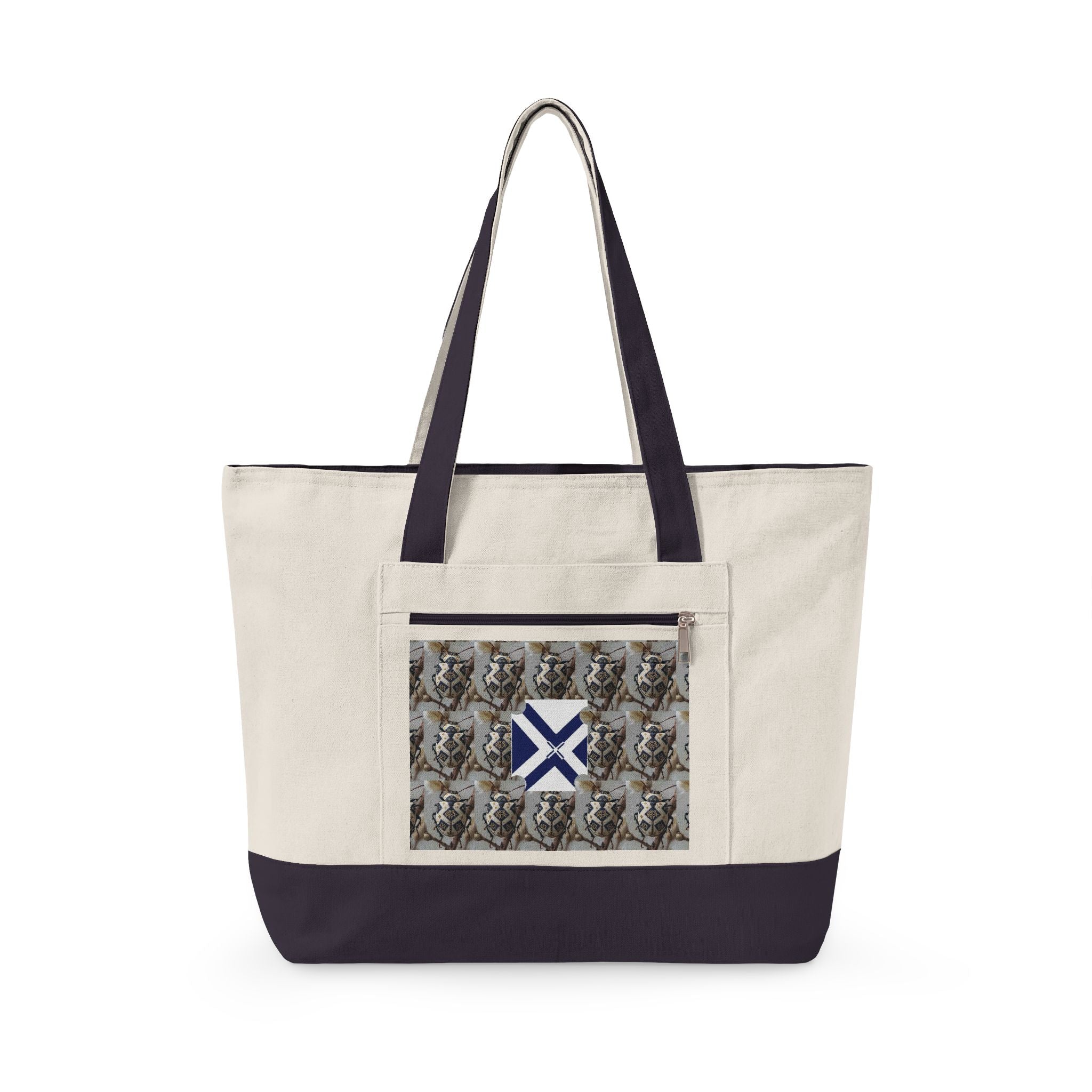 Canvas Tote Bag with Xt & Vintage Stag Pattern — Zippered Carryall for Outdoors, Travel, and Gifts
