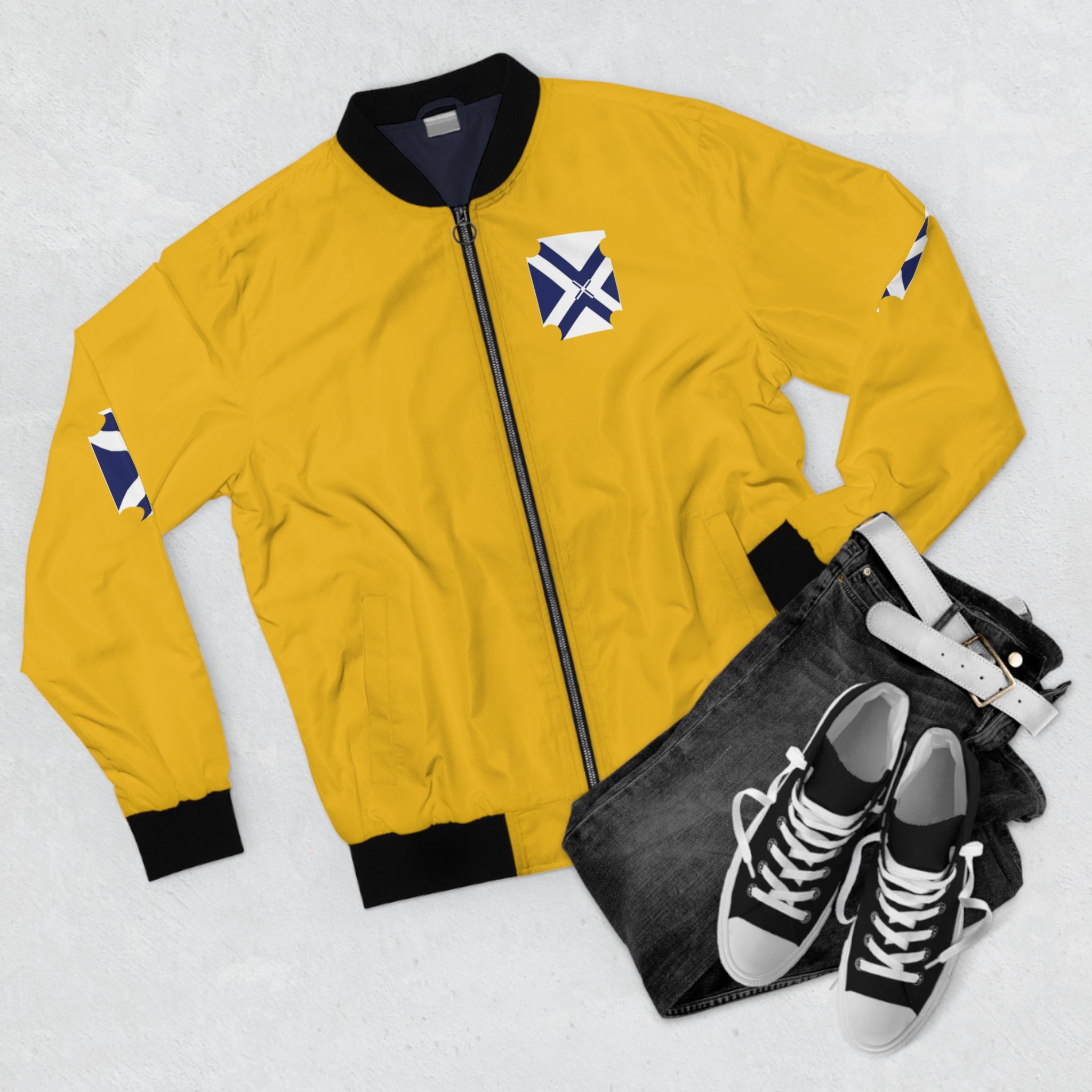 Xponet Yellow Bomber Jacket with Navy Cross Emblem