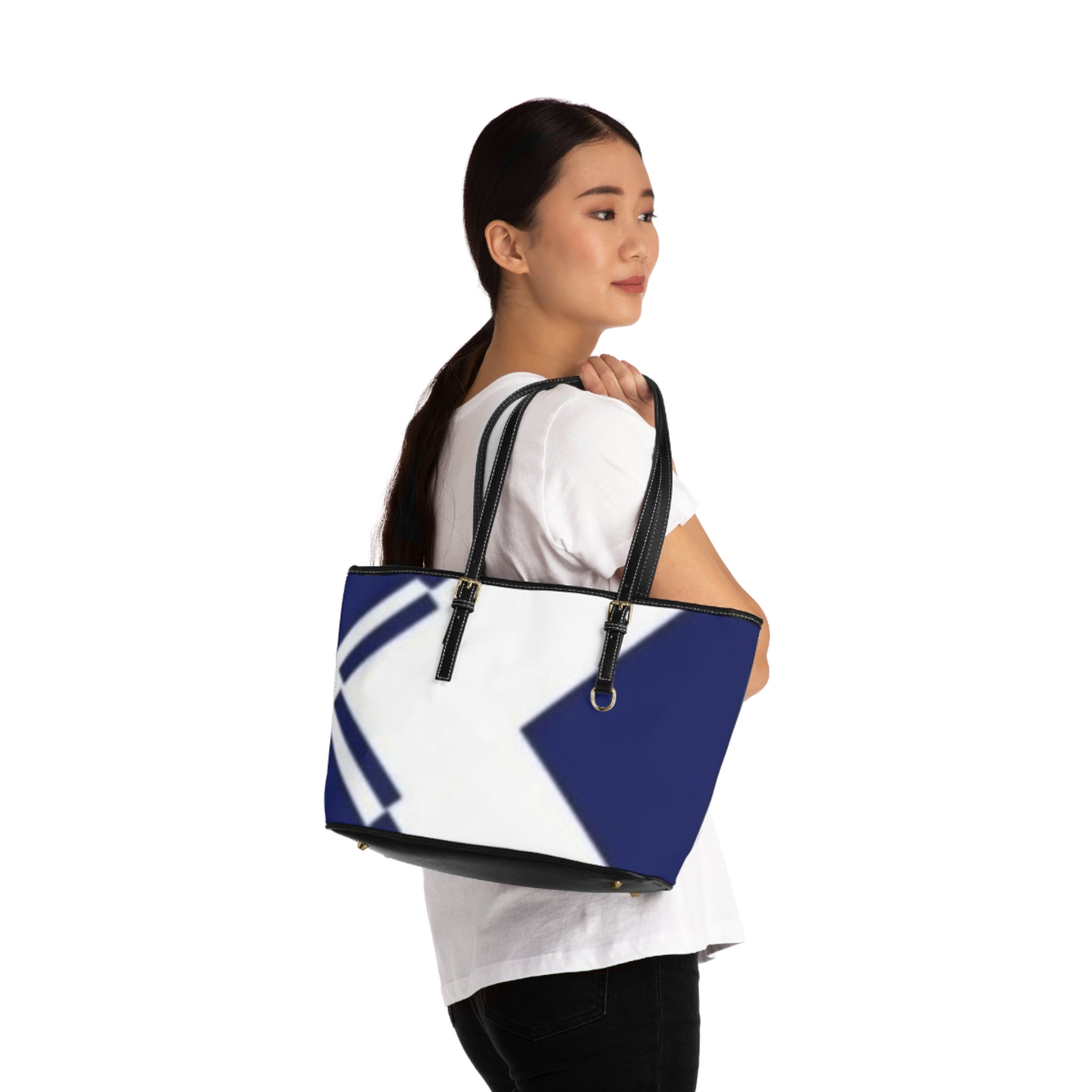 Nautical Chevron PU Leather Shoulder Bag — Blue & White Tote