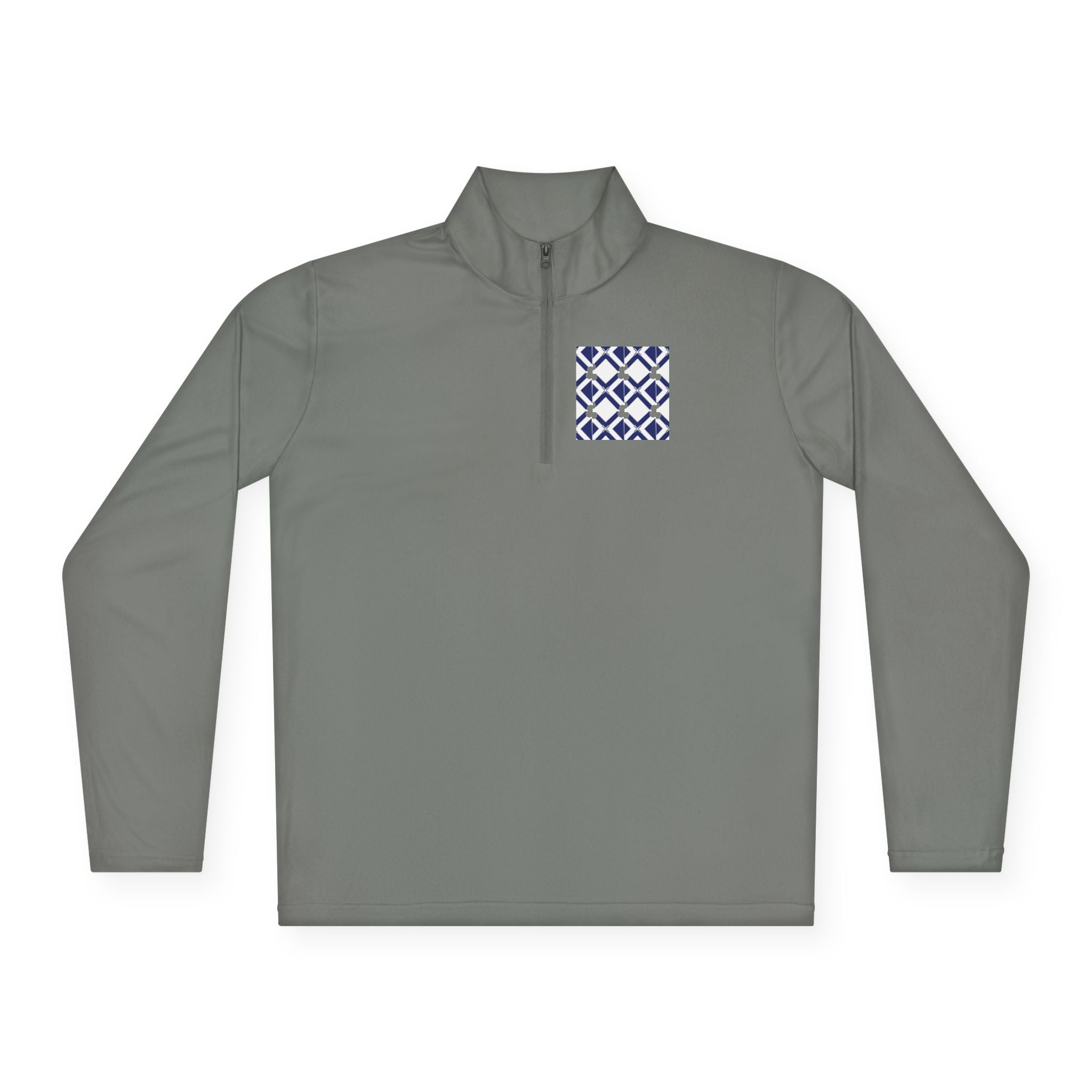 Quarter-Zip Pullover — Navy Geometric Tile Chest Graphic