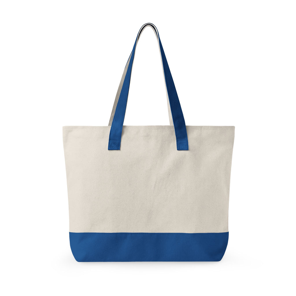 Canvas Tote Bag with Navy Geometric Cross Embroidery — Zippered Everyday Carry