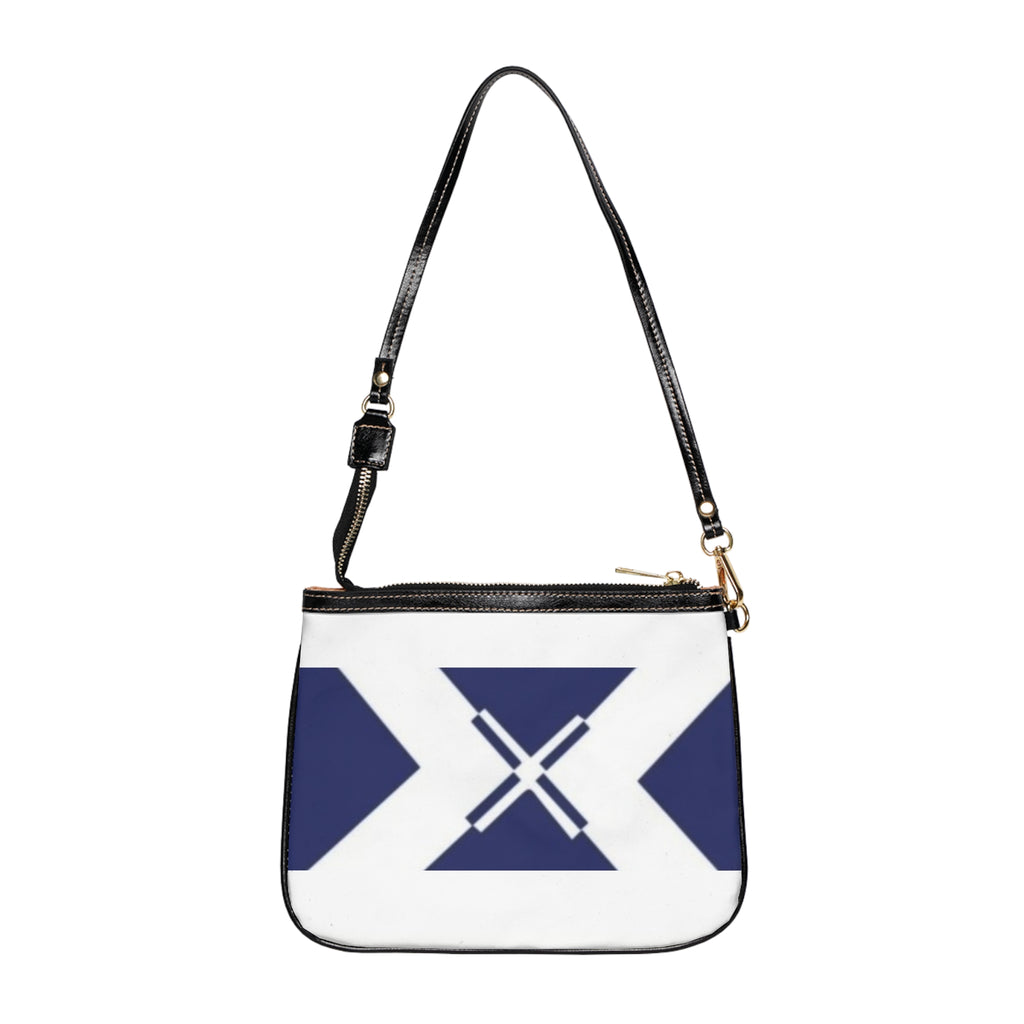Small Shoulder Bag — Navy Geometric X Print Crossbody Purse