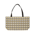 Geometric Tile Weekender Tote — Blue & Mustard Patterned Travel Bag