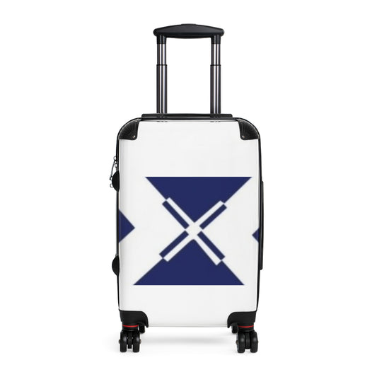 Navy Geometric X Carry-On Suitcase — Modern Travel Luggage