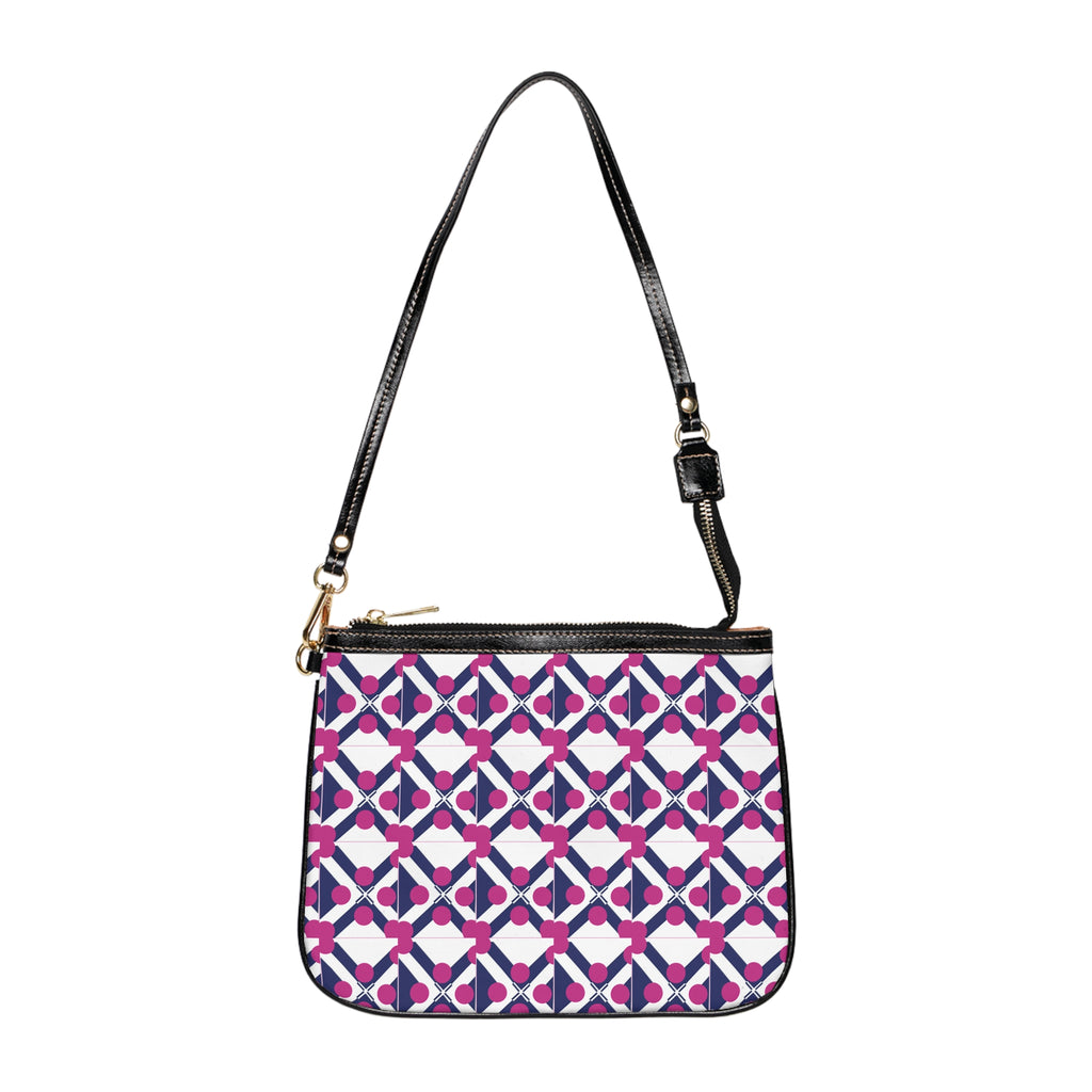 Geometric Tile Small Shoulder Bag — Pink & Navy Patterned Mini Purse