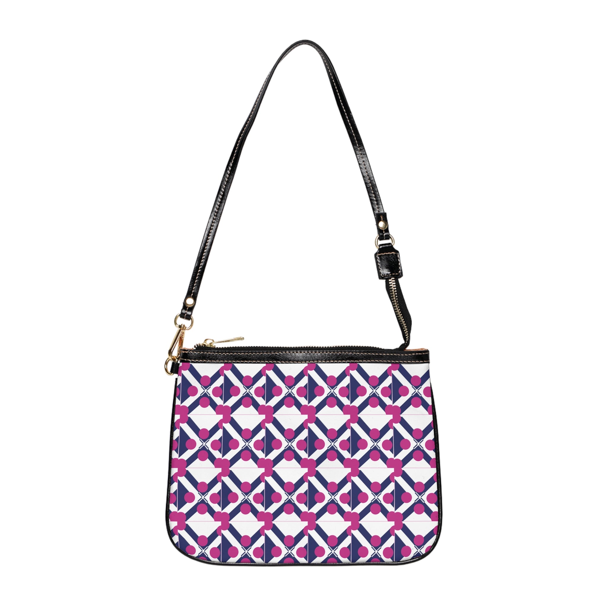 Geometric Tile Small Shoulder Bag — Pink & Navy Patterned Mini Purse