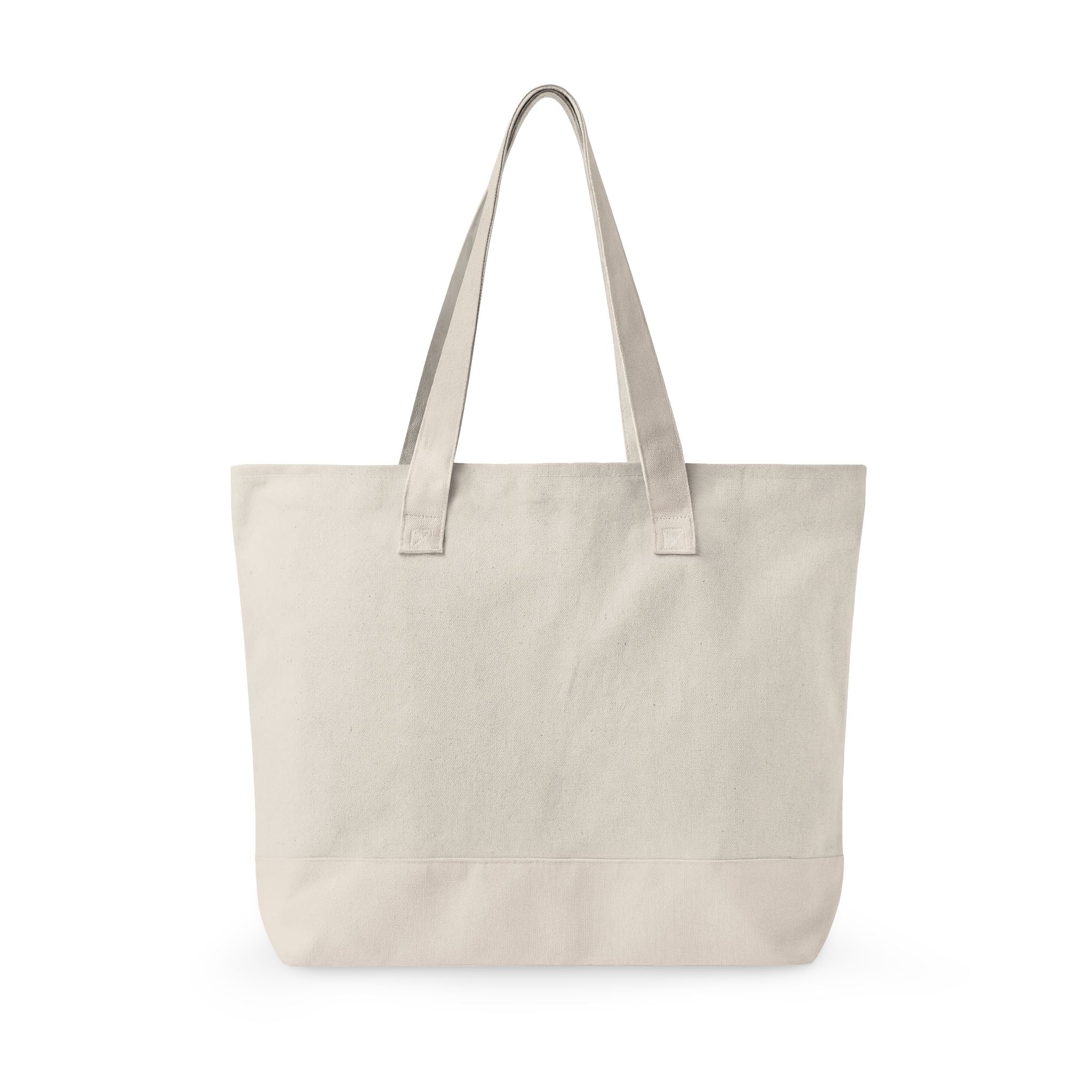 Canvas Tote Bag with Navy Geometric Cross Embroidery — Zippered Everyday Carry