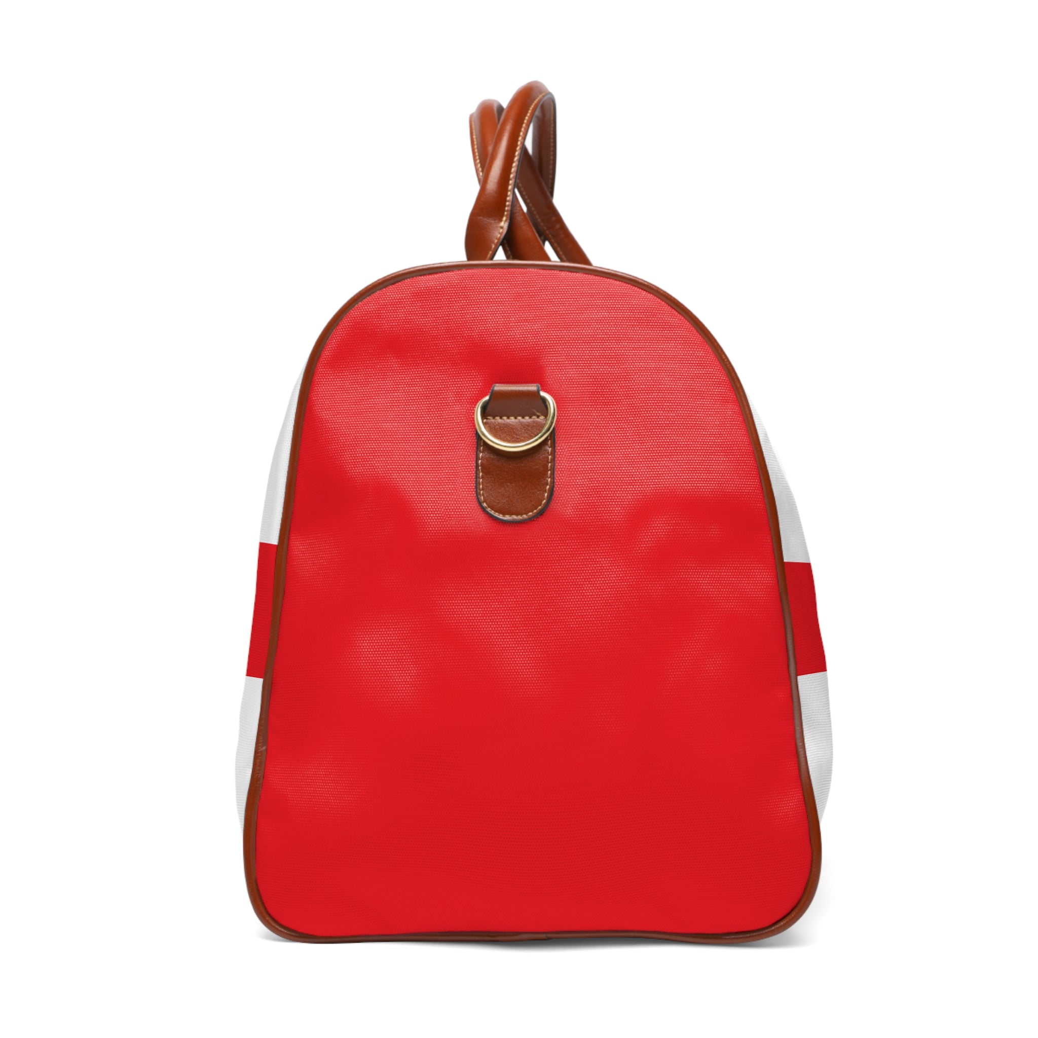 Waterproof Travel Bag — Nautical Red Stripe Weekend Duffle with X Emblem