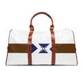 Classic Striped Waterproof Travel Bag — Durable Weekender Duffle with Navy Emblem