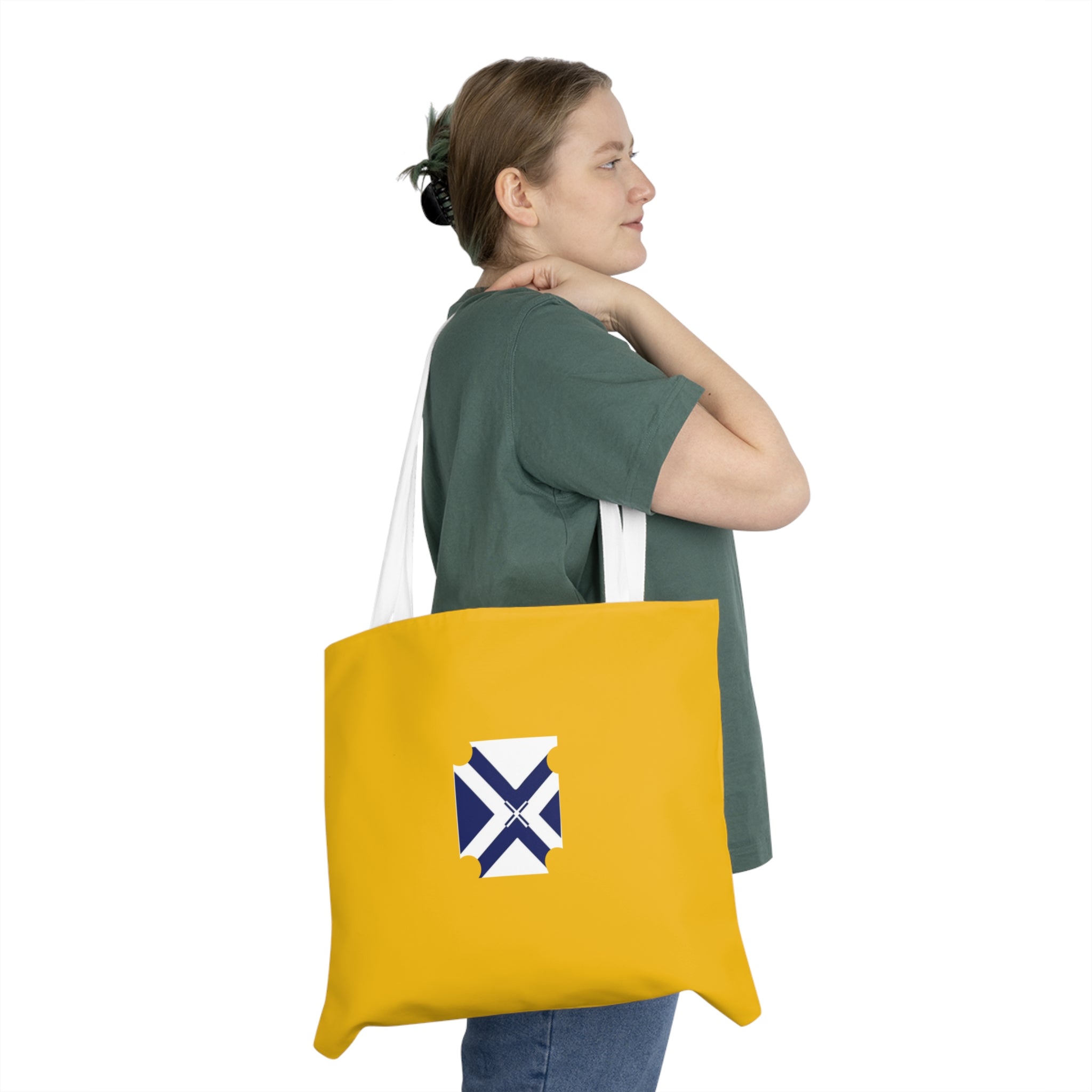 Gold Tote Bag with Navy Saltire Crest – Casual Shoulder Tote