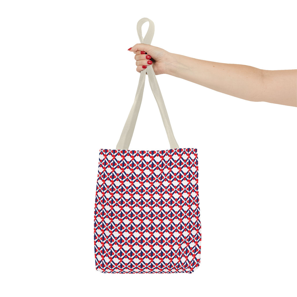 XT9 Red White Blue Geometric Tote Bag – All-Over Print Patriotic Pattern