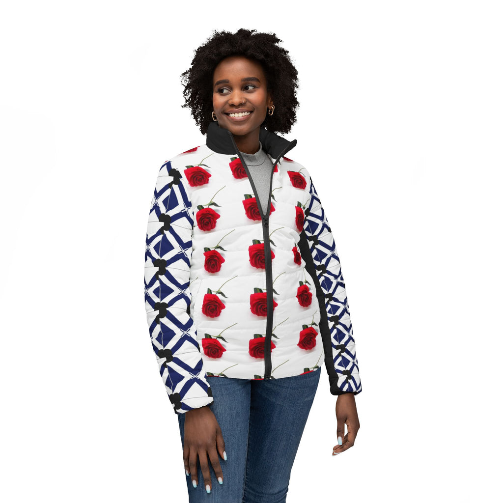 XT Rose Women’s Puffer Jacket — All-Over Print Floral Quilted Coat