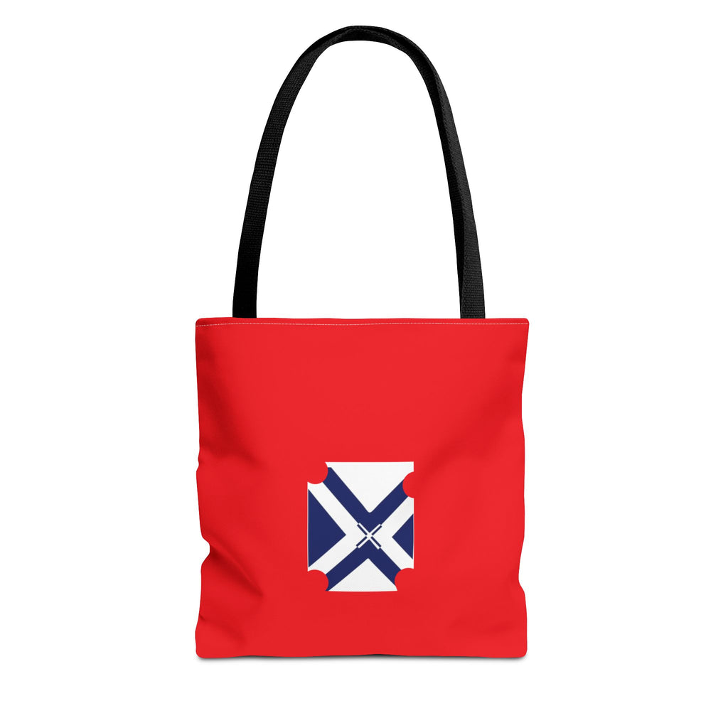 Red State Outline Tote Bag with Navy Saltire Design