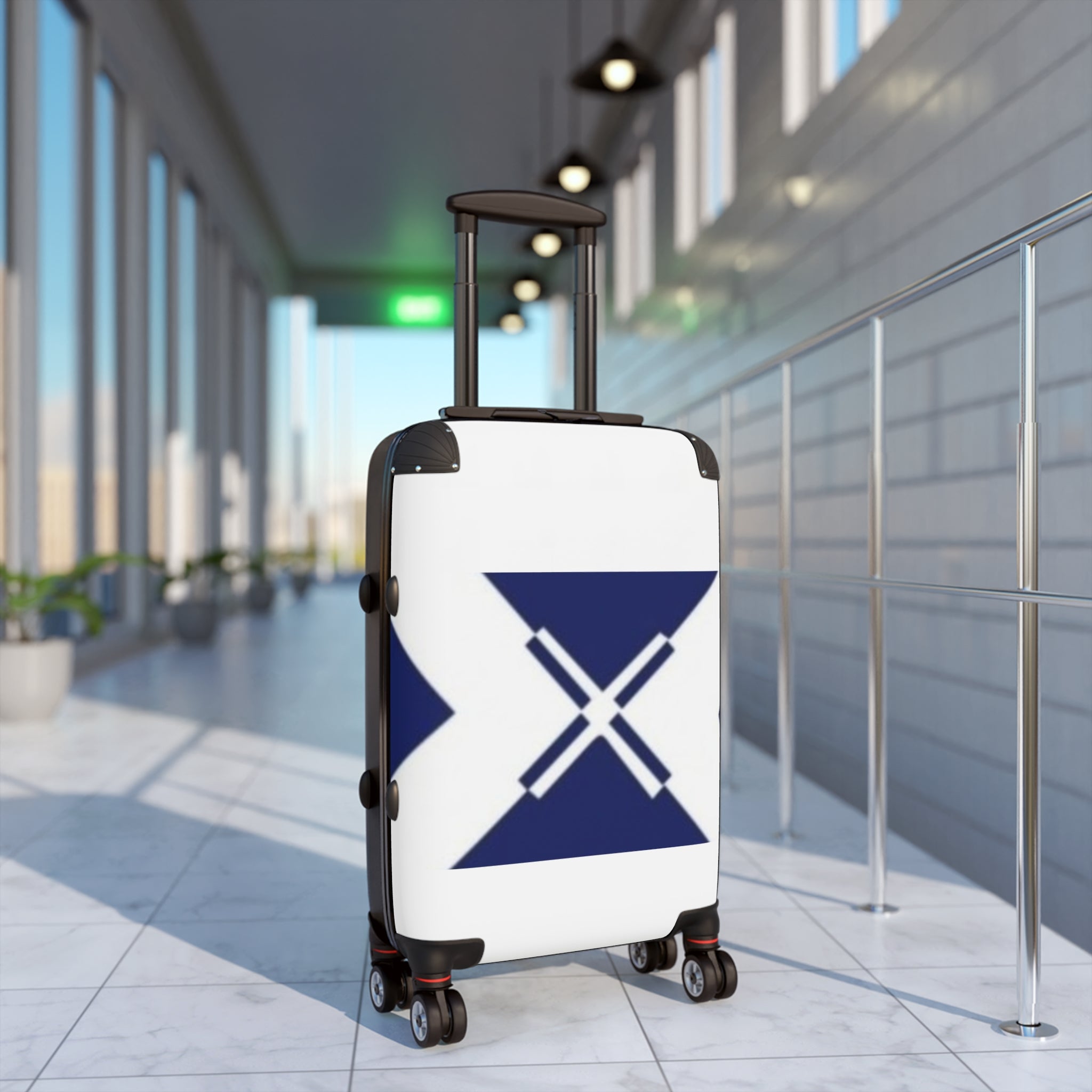 Navy Geometric X Carry-On Suitcase — Modern Travel Luggage