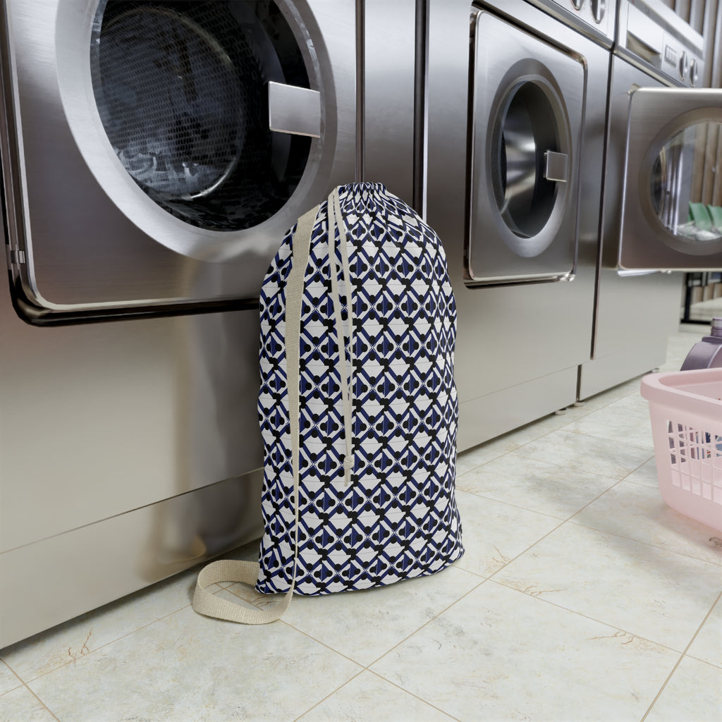 Laundry Bag — Navy Geometric Tile Pattern