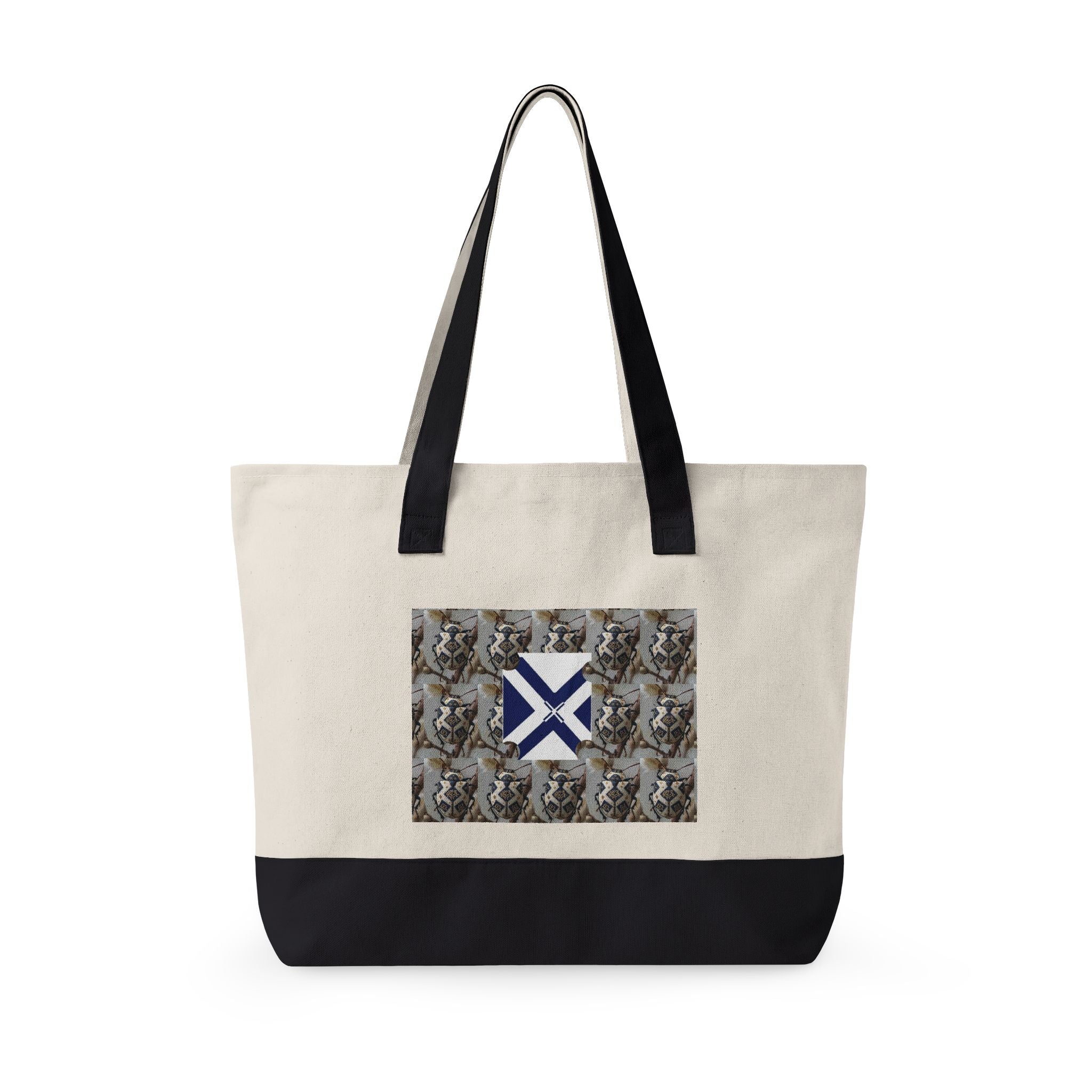 Canvas Tote Bag with Xt & Vintage Stag Pattern — Zippered Carryall for Outdoors, Travel, and Gifts