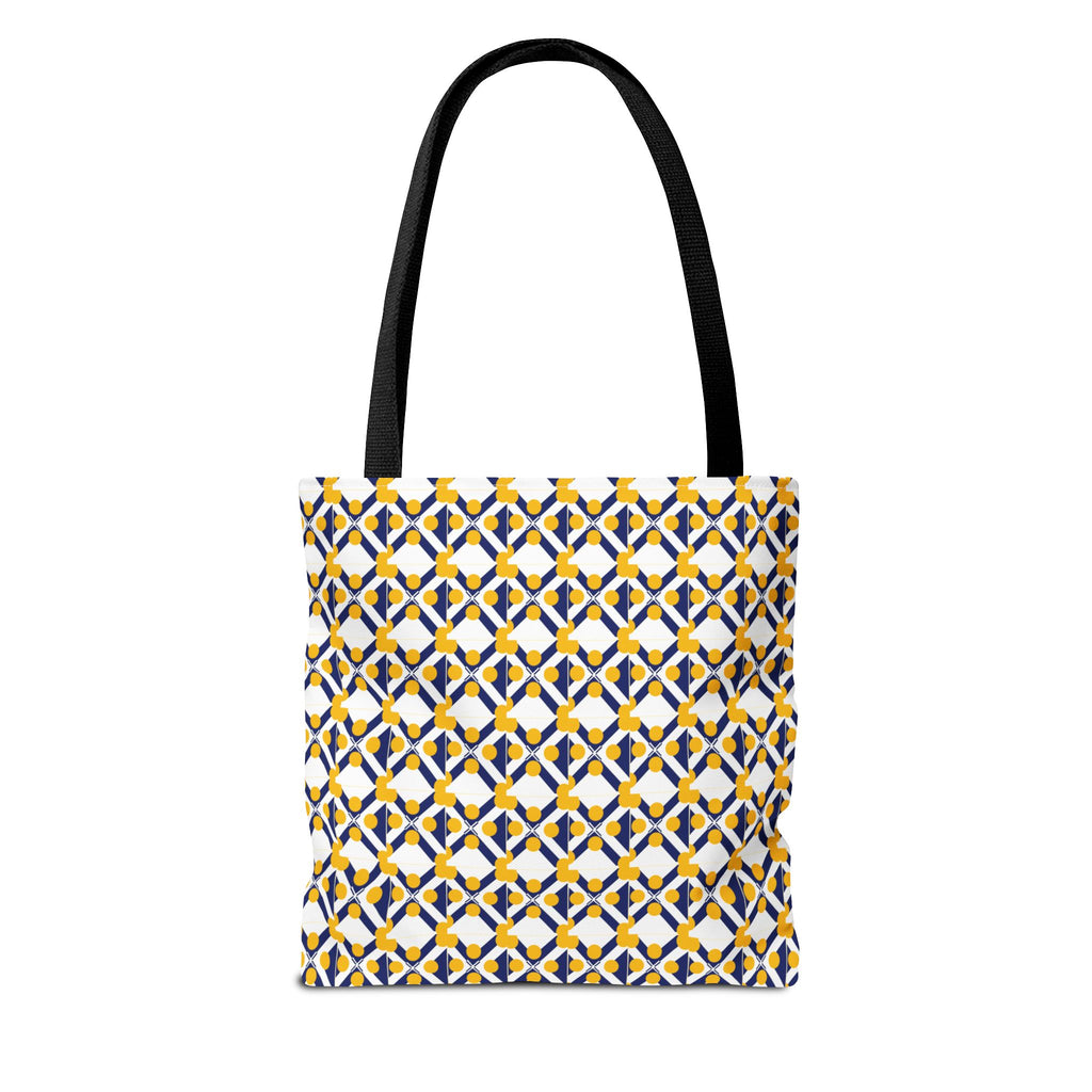 Geometric Mosaic Tote Bag — Yellow & Navy Patterned All-Over Print
