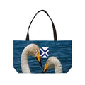 Weekender Tote Bag — Swan Couple Beach Tote with Nautical Cross Accent