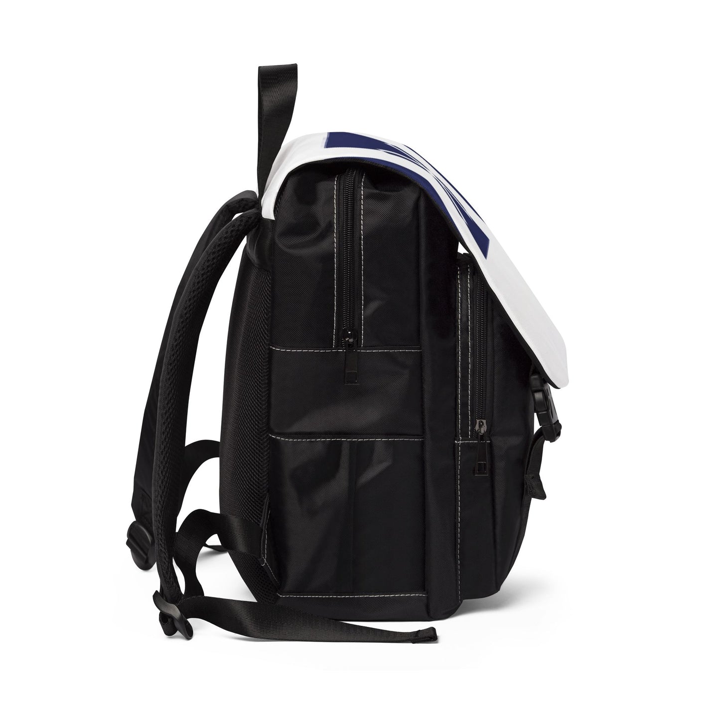 Navy Geometric Fold-Top Backpack — Casual Shoulder Bag