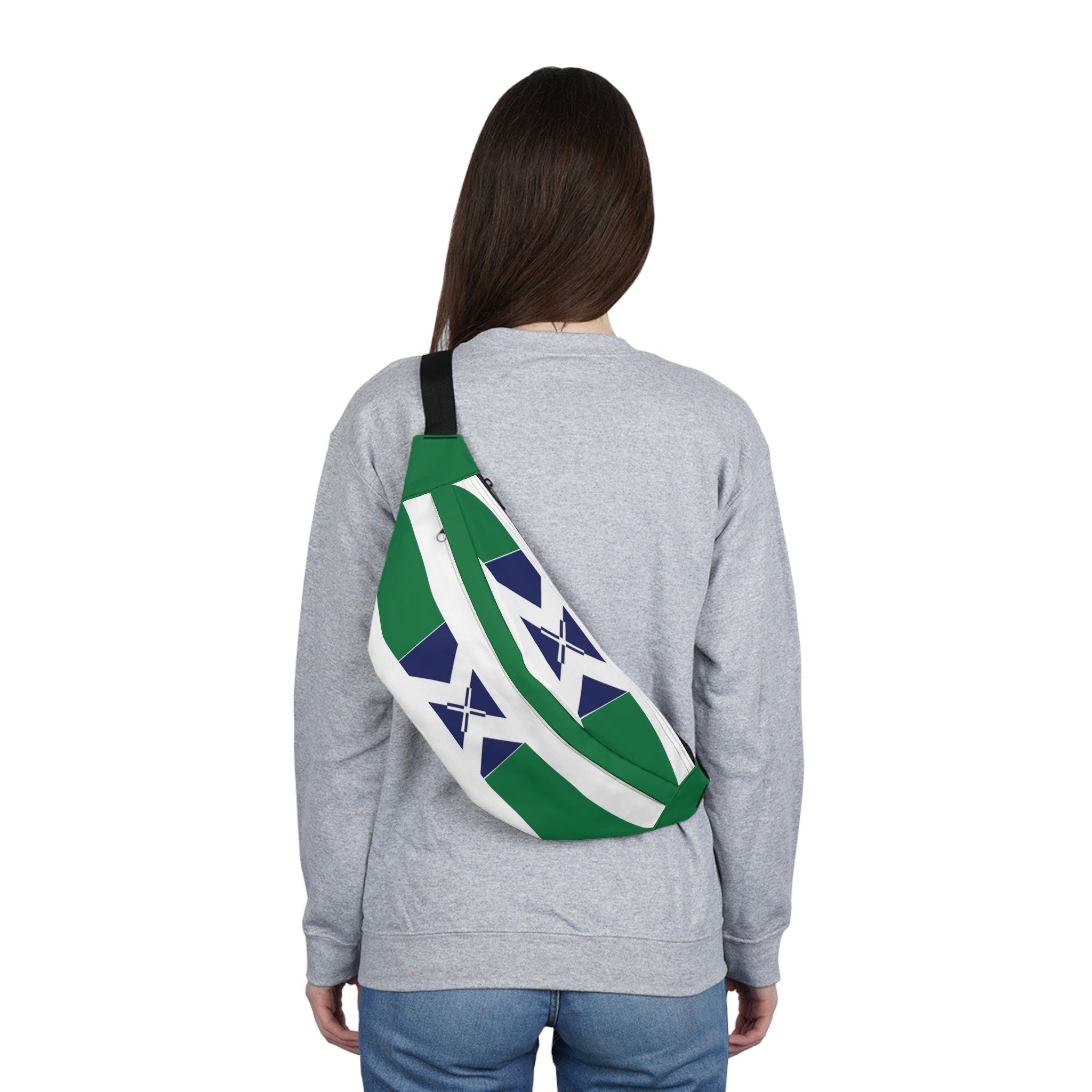 Large Fanny Pack — Green & Navy Geometric Waist Bag