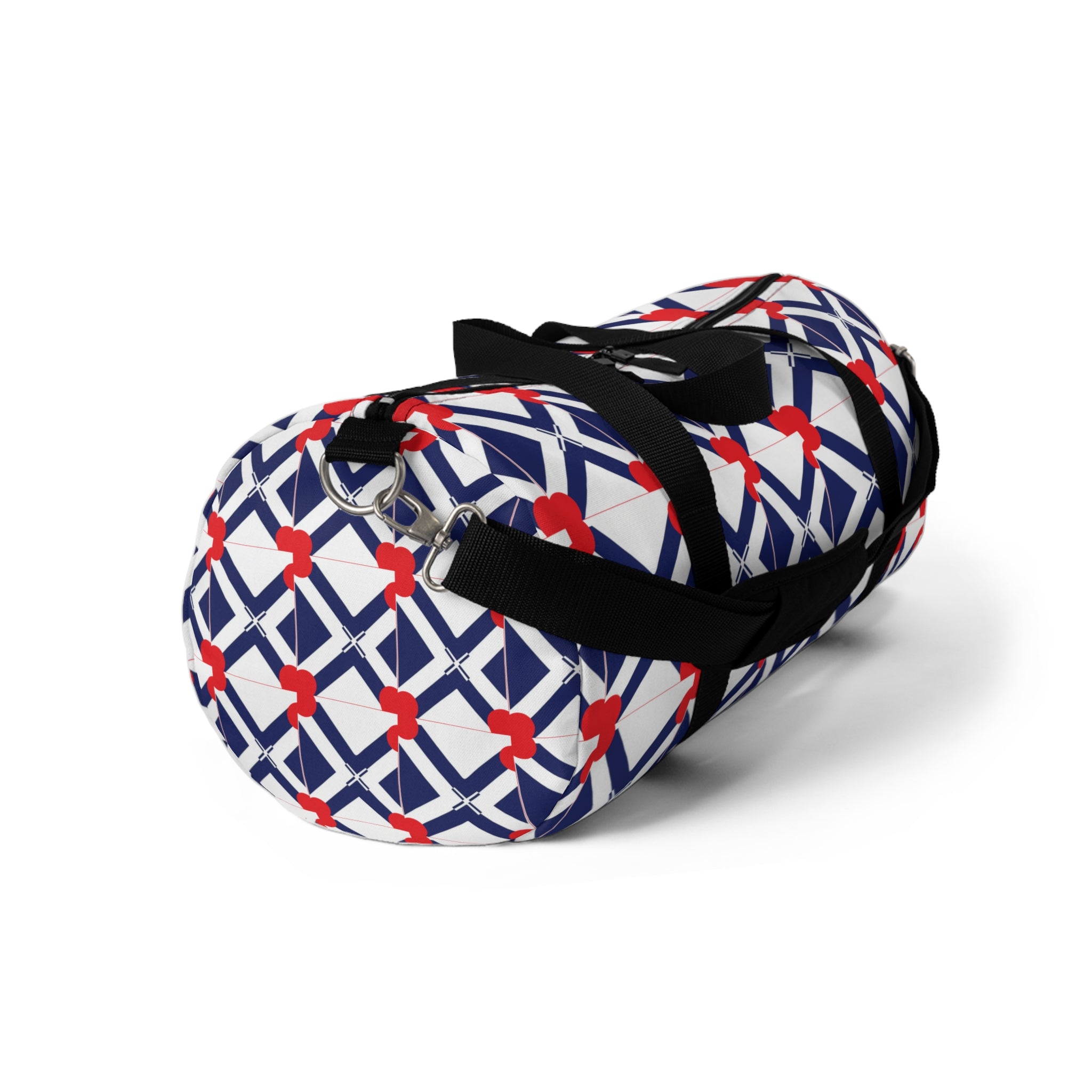 XT8 Nautical Lattice Duffel Bag – Red & Navy Geometric Travel Bag