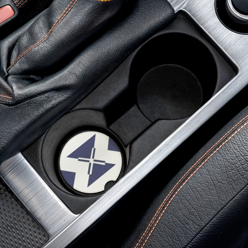 Soapstone Car Coaster — Retro Navy Geometric X Design