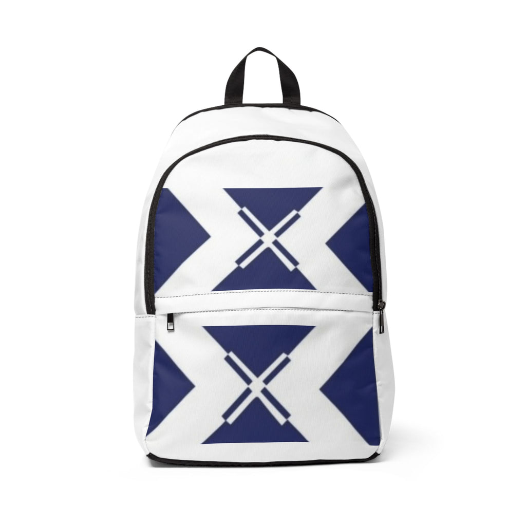 Geometric Saltire Pattern Backpack — Navy Cross Accent Daypack