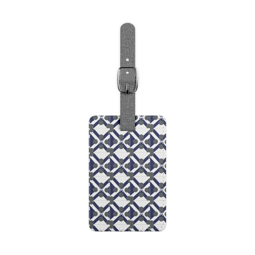 Geometric Navy Pattern Luggage Tag — Rectangle Saffiano Polyester